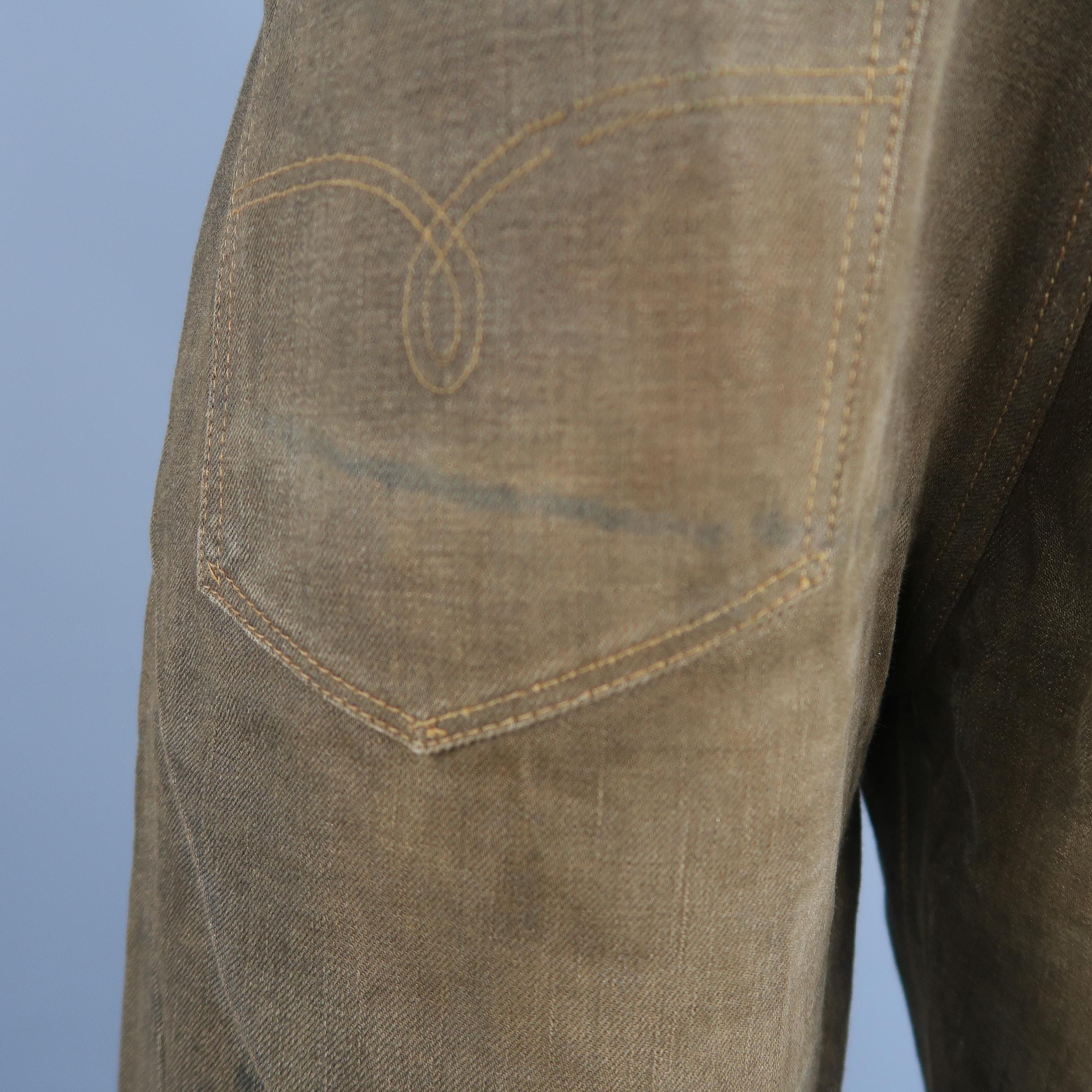 Men's RRL by Ralph Lauren Brown Washed Distressed Selvage Denim Jeans