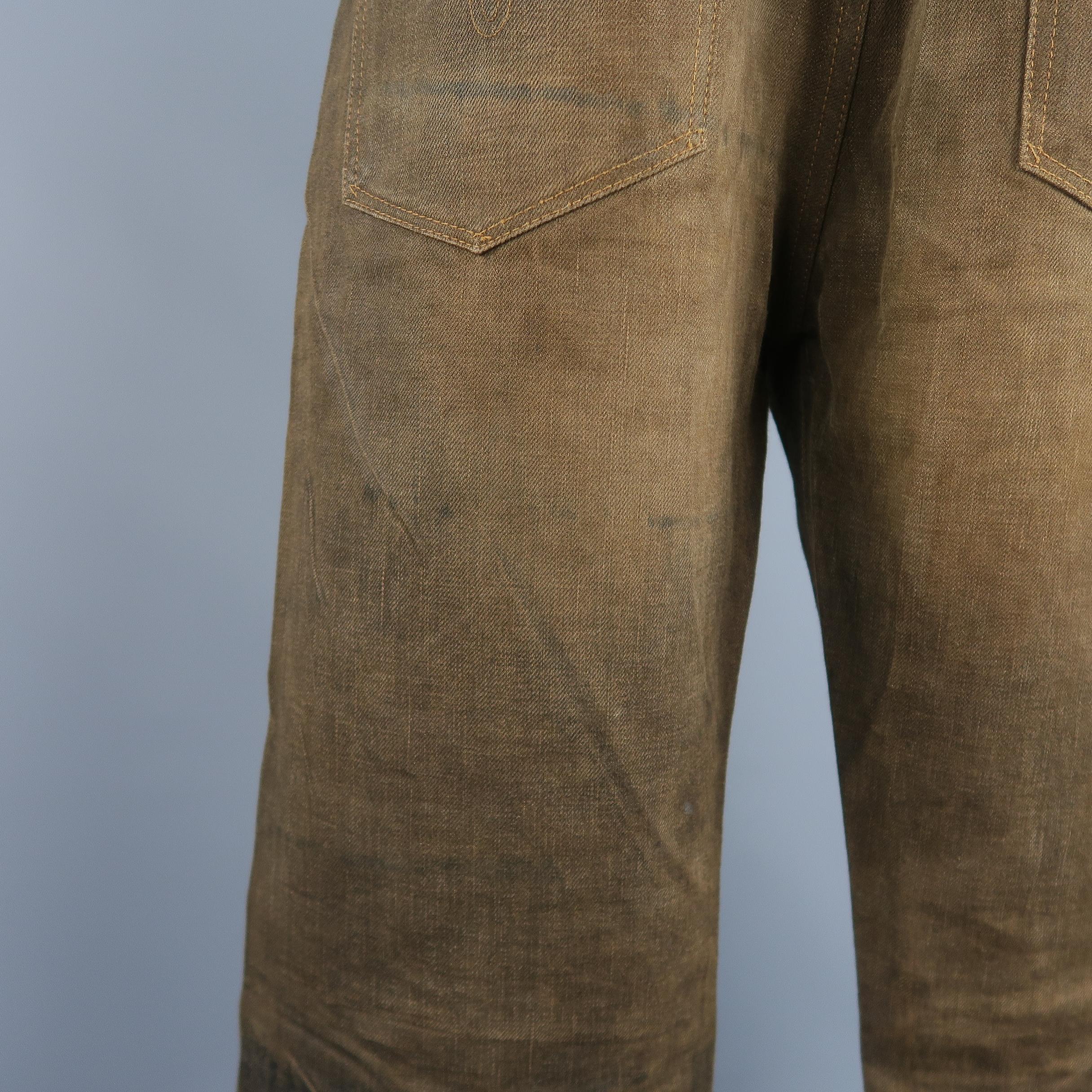 RRL by Ralph Lauren Brown Washed Distressed Selvage Denim Jeans 1