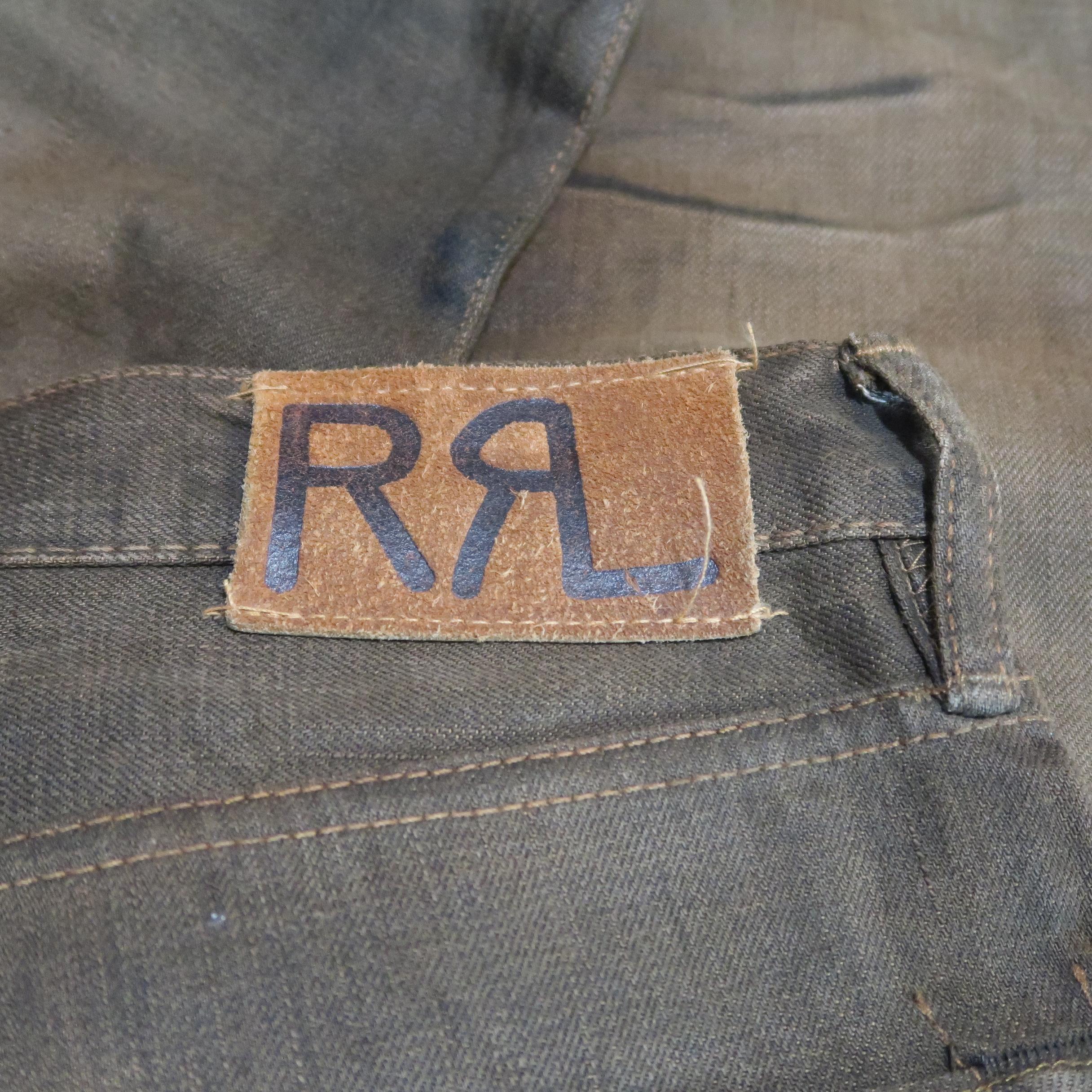 RRL by Ralph Lauren Brown Washed Distressed Selvage Denim Jeans at ...