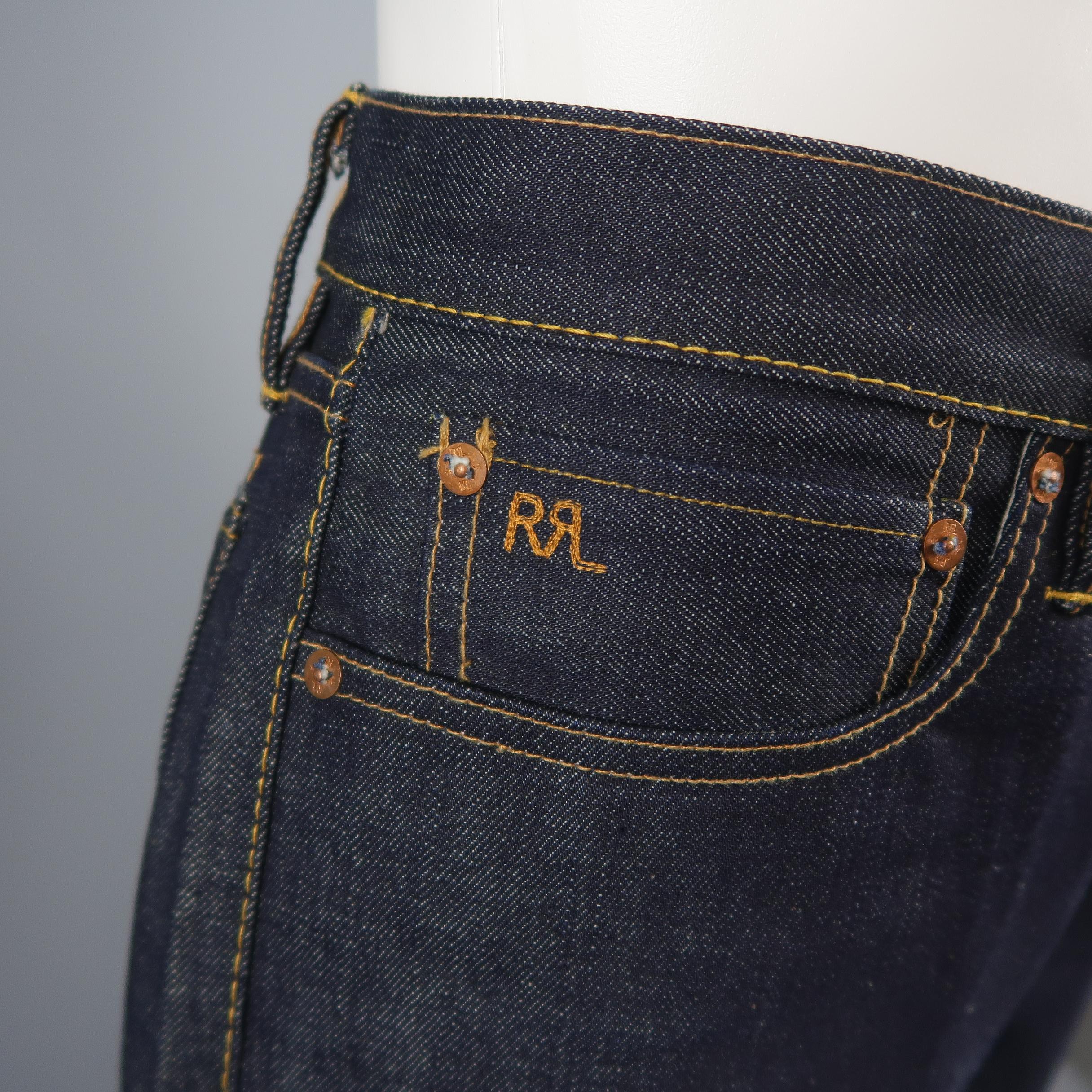 Black RRL by Ralph Lauren Indigo Navy Contrast Stitch Selvage Denim Jeans