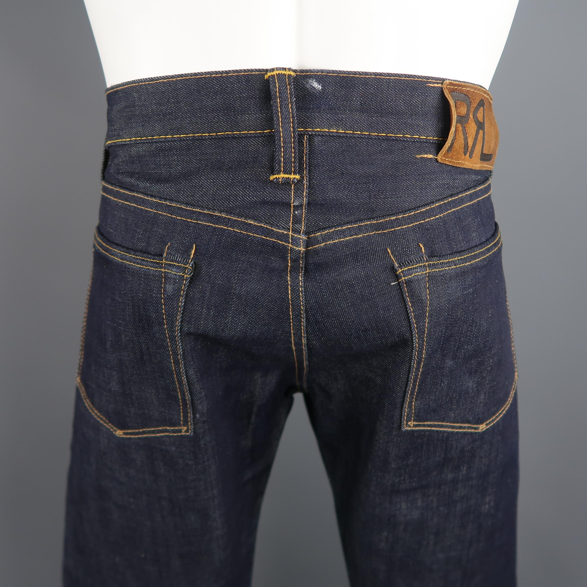 Men's RRL by Ralph Lauren Indigo Navy Contrast Stitch Selvage Denim Jeans