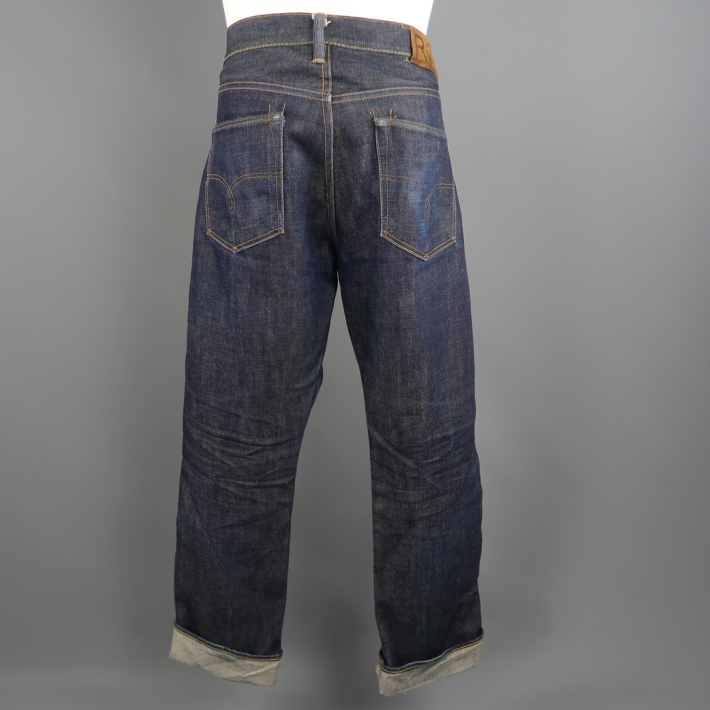 RRL by Ralph Lauren Worn Indigo Contrast Stitch Selvage Denim Jeans In Fair Condition In San Francisco, CA