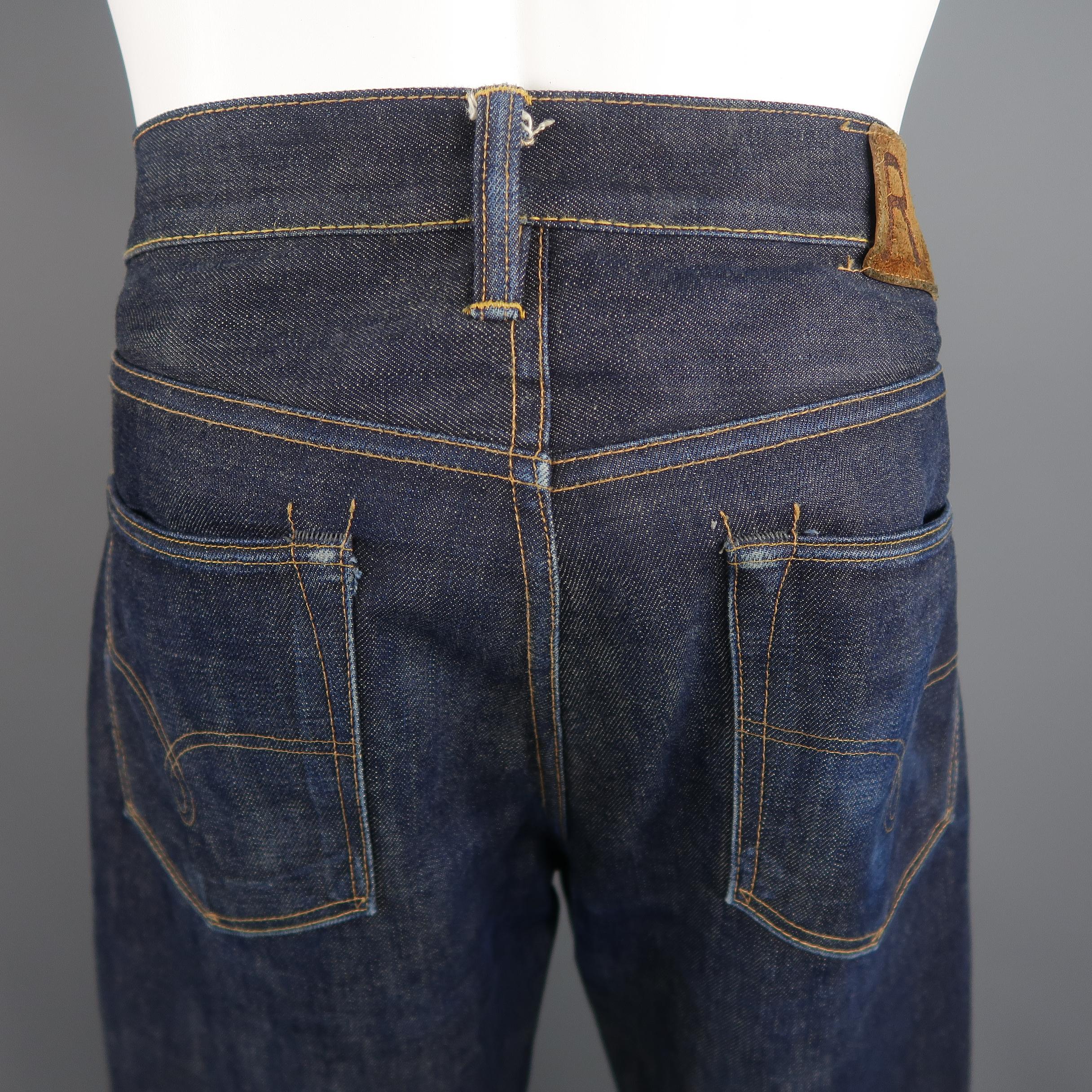 Men's RRL by Ralph Lauren Worn Indigo Contrast Stitch Selvage Denim Jeans