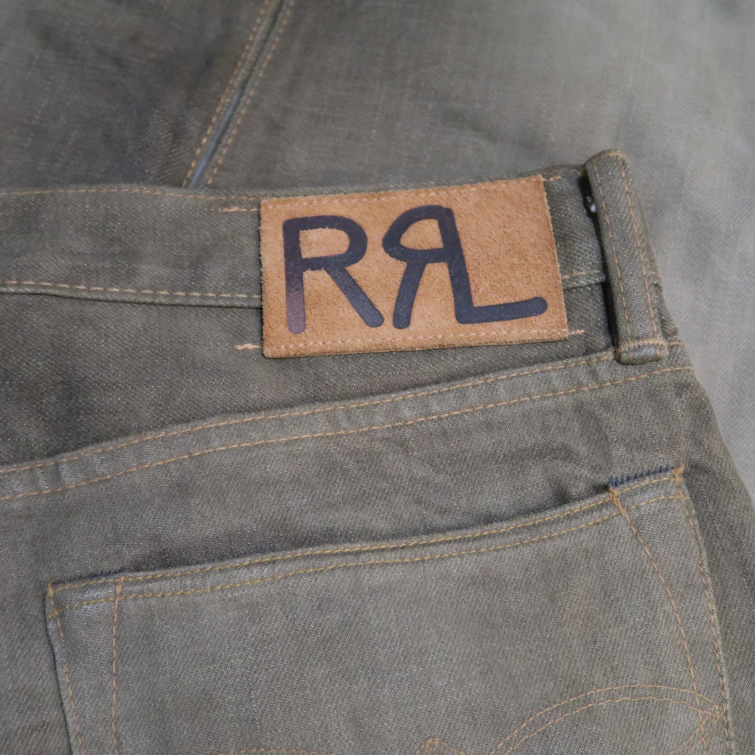 RRL By Ralph Lauren Washed Olive Brown Distressed Selvage Denim Jeans 7