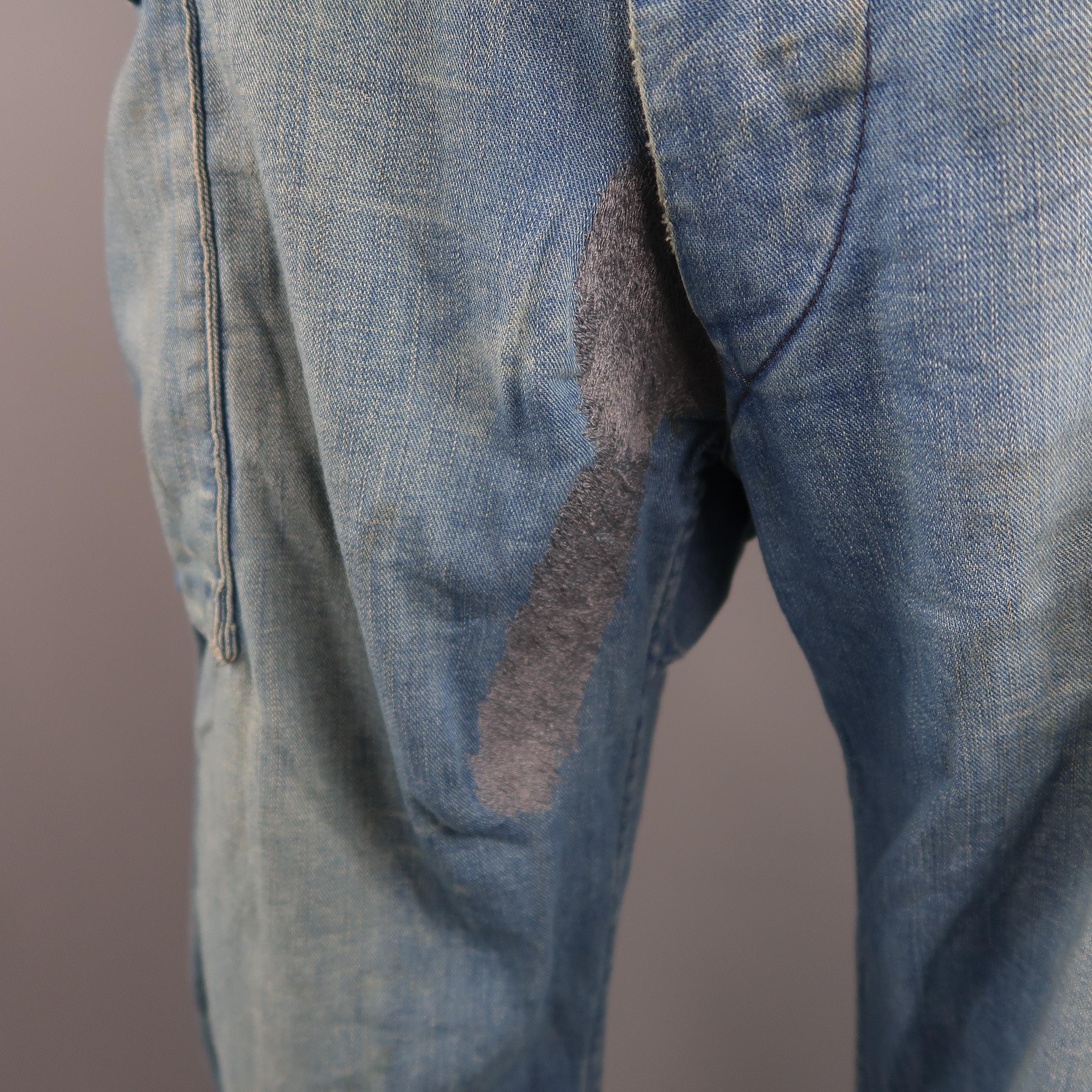 Gray RRL By Ralph Lauren Blue Distressed Stitching Denim Cargo Pants