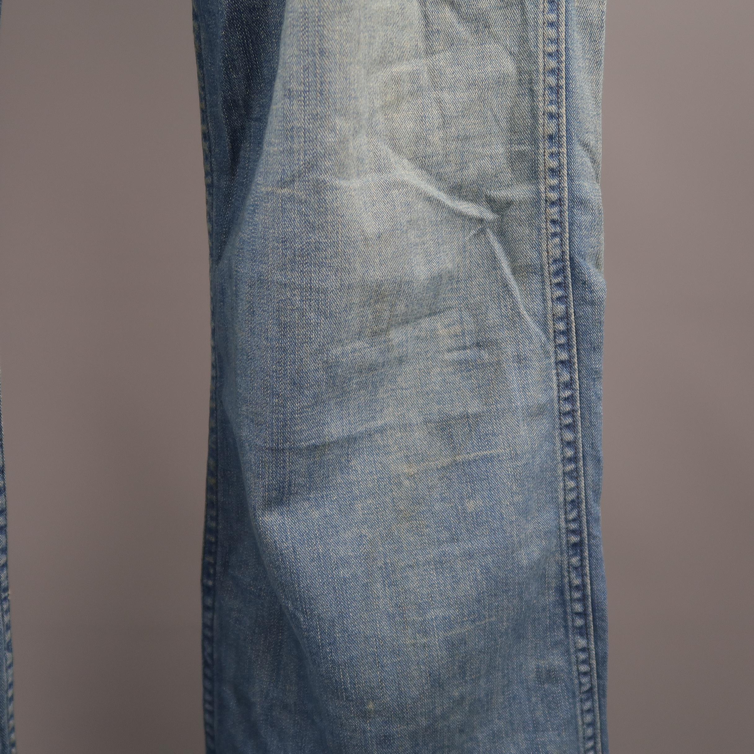 RRL By Ralph Lauren Blue Distressed Stitching Denim Cargo Pants In Good Condition In San Francisco, CA