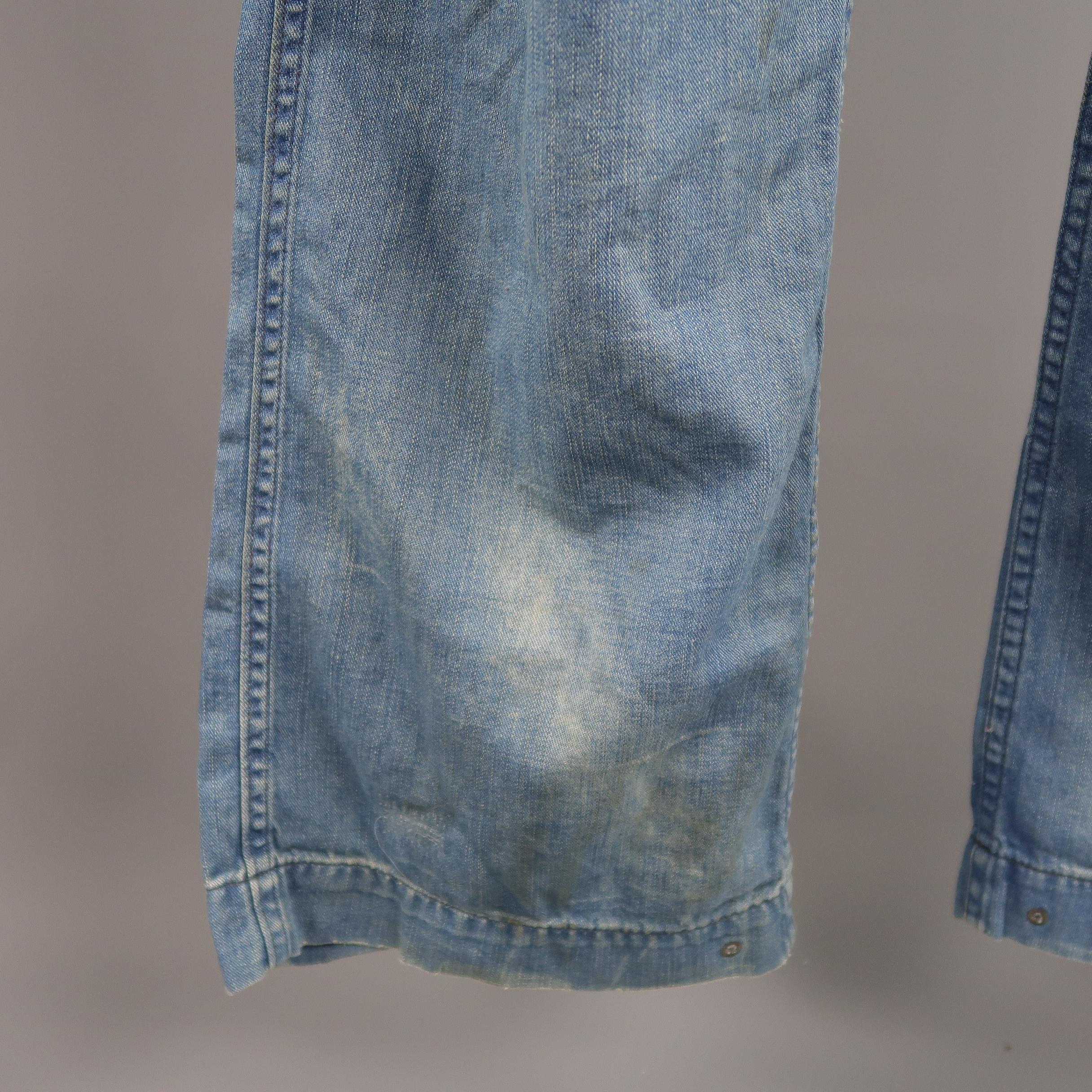 Men's RRL By Ralph Lauren Blue Distressed Stitching Denim Cargo Pants