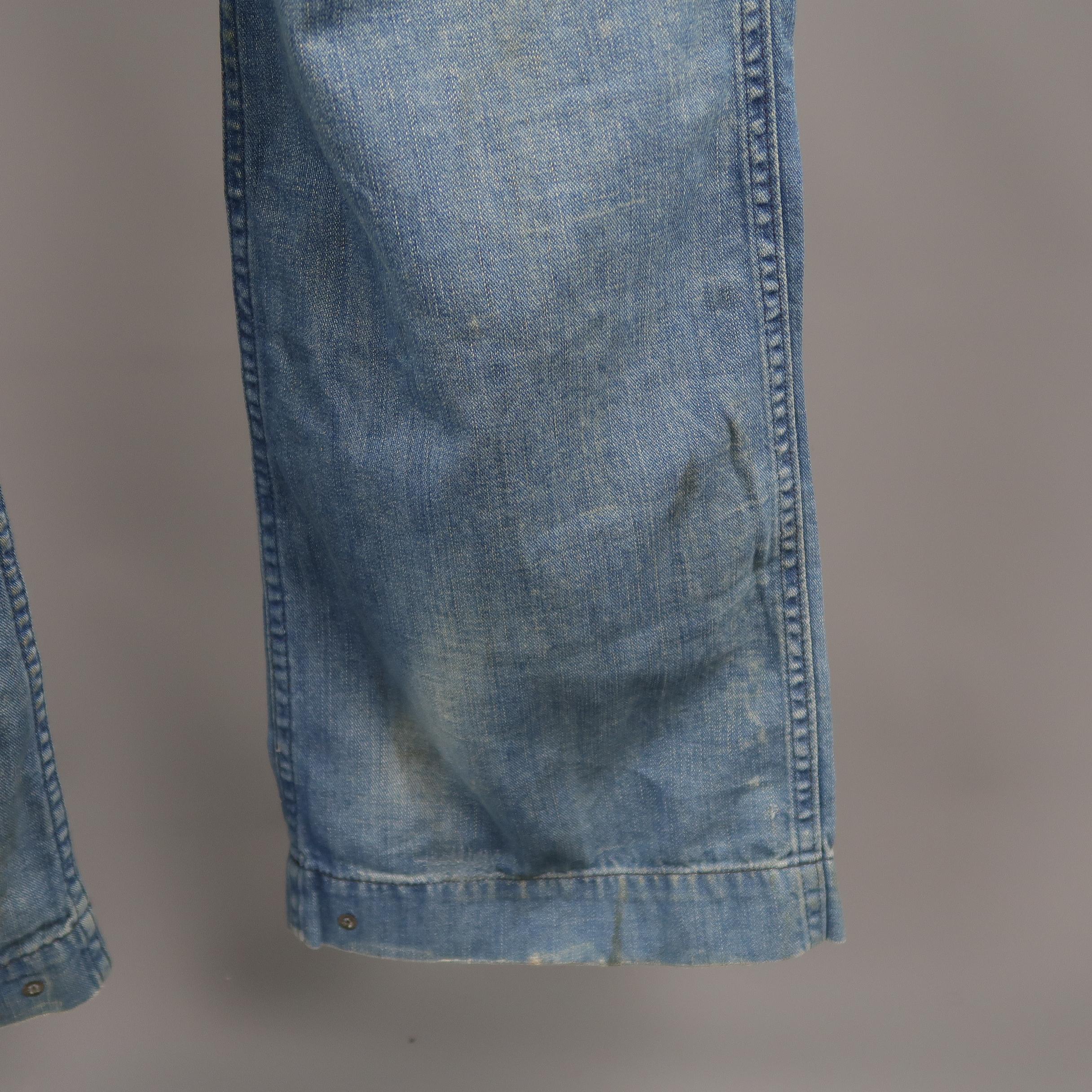 RRL By Ralph Lauren Blue Distressed Stitching Denim Cargo Pants 1