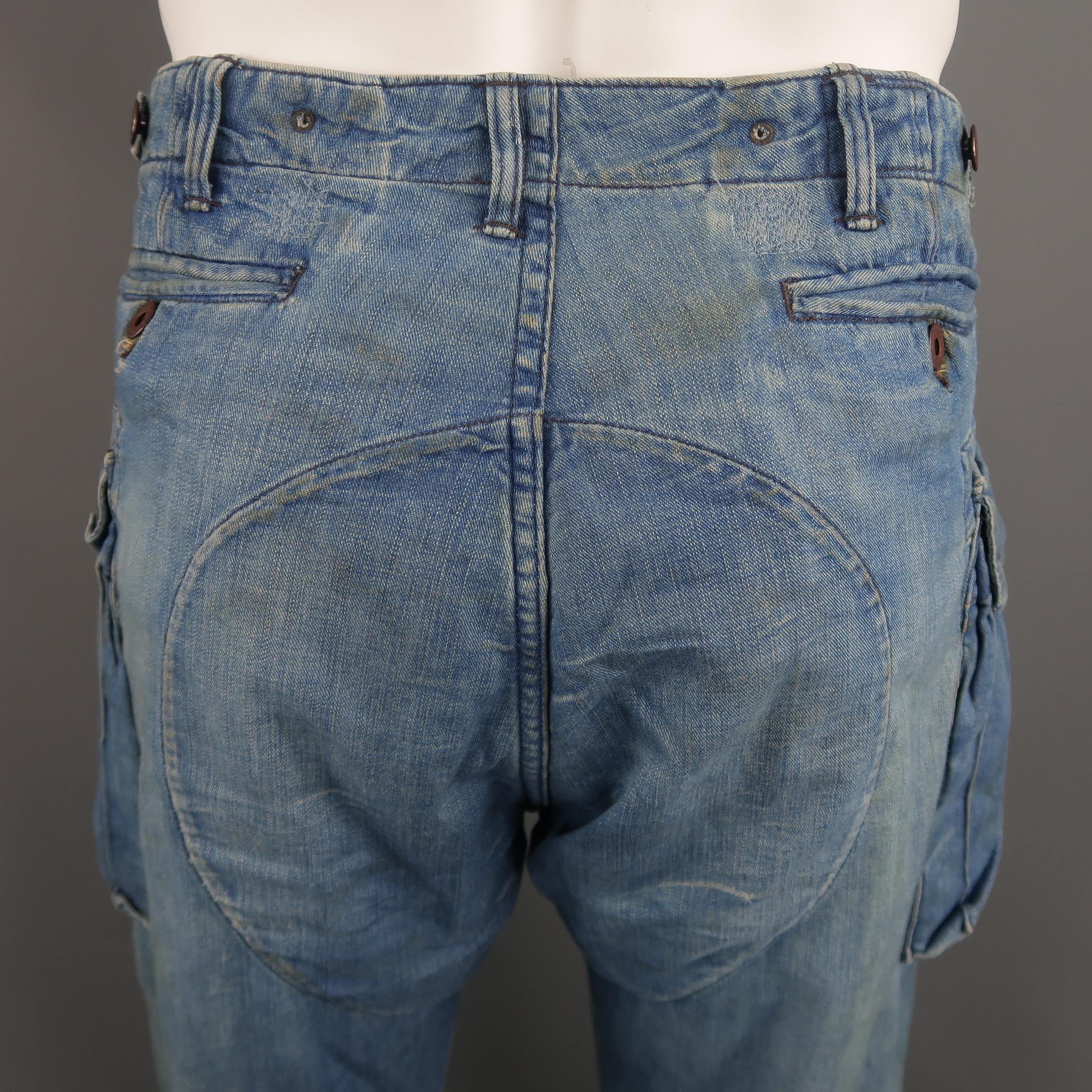 RRL By Ralph Lauren Blue Distressed Stitching Denim Cargo Pants 4
