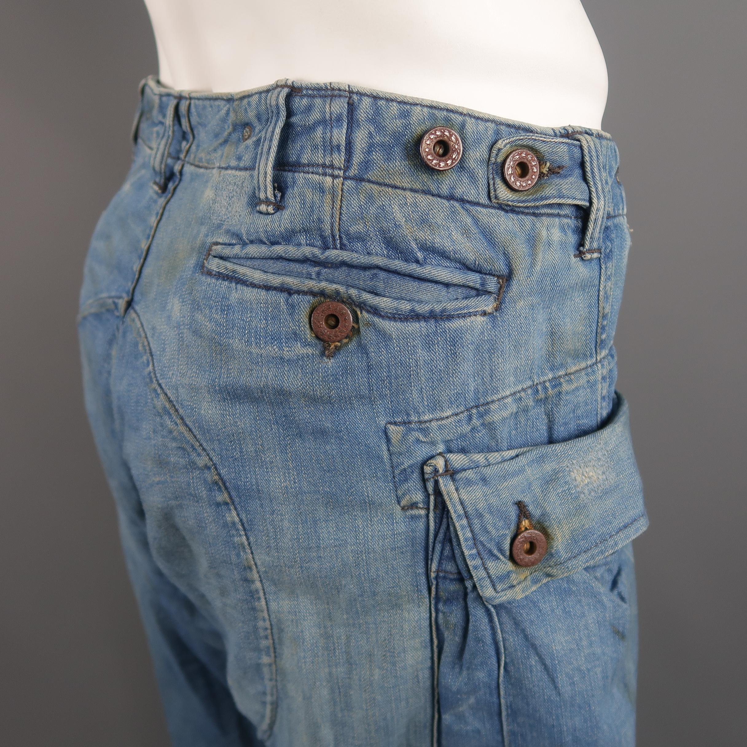 RRL By Ralph Lauren Blue Distressed Stitching Denim Cargo Pants 5