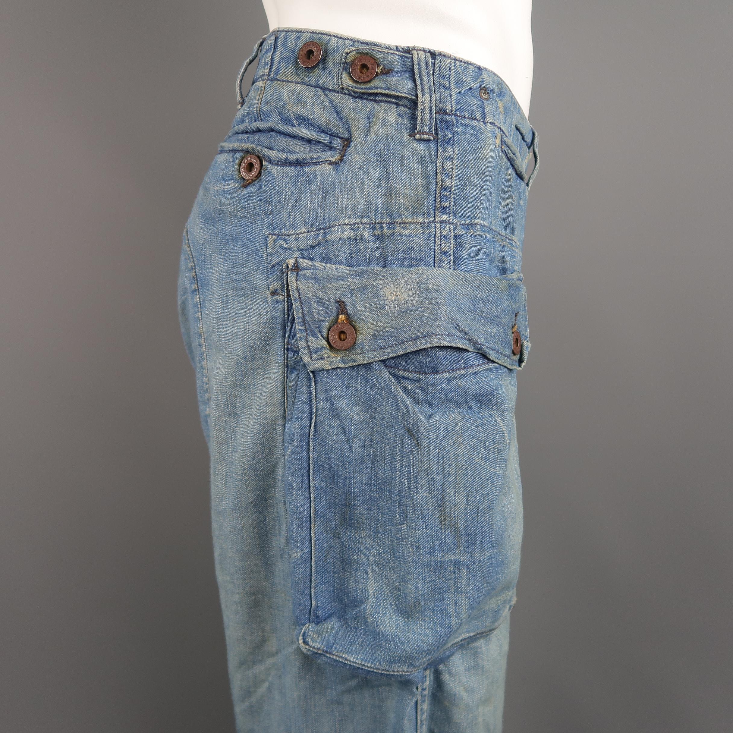 RRL By Ralph Lauren Blue Distressed Stitching Denim Cargo Pants 6