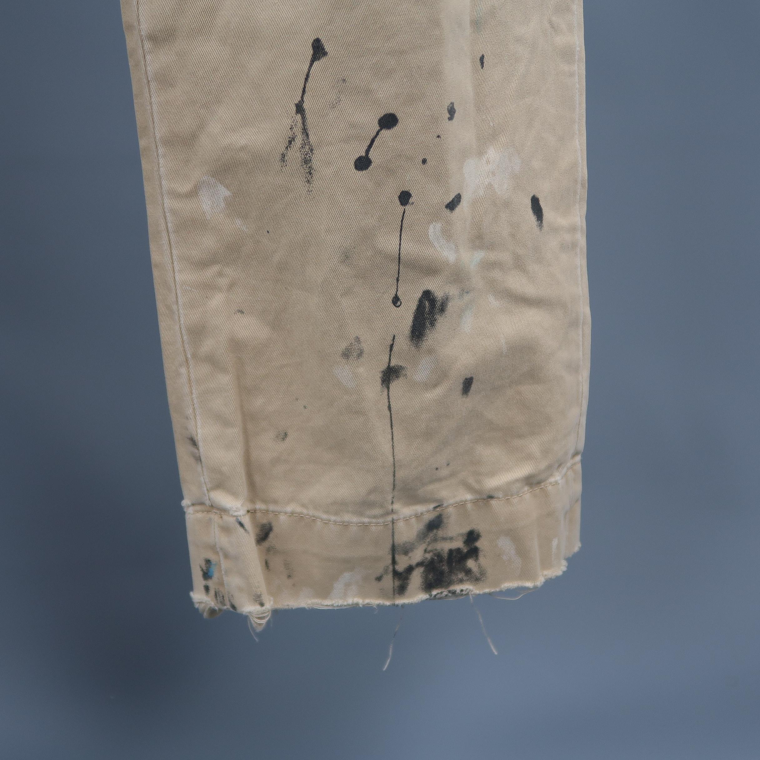 Brown Ralph Lauren Khaki Paint Splattered Cotton Casual Chino Pants