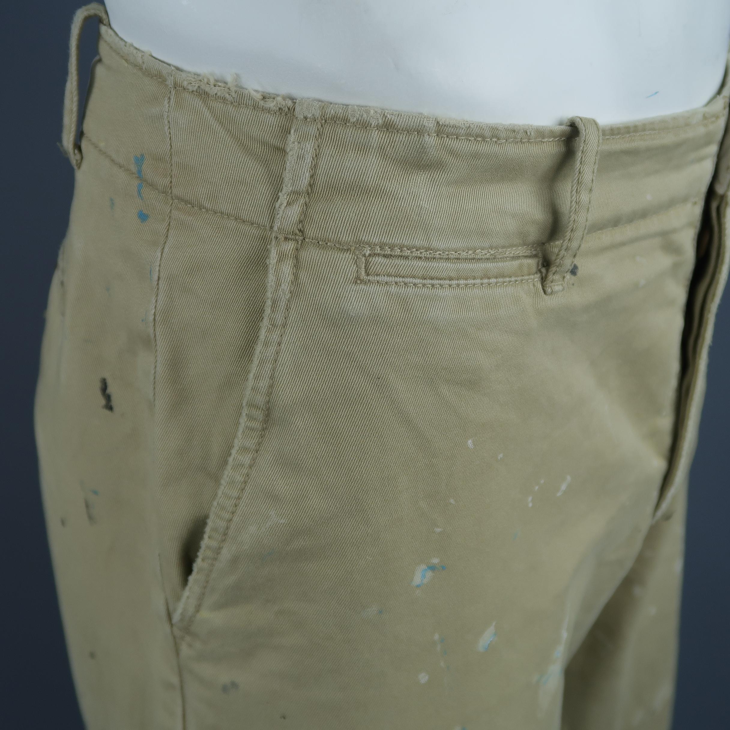 Ralph Lauren Khaki Paint Splattered Cotton Casual Chino Pants In Excellent Condition In San Francisco, CA