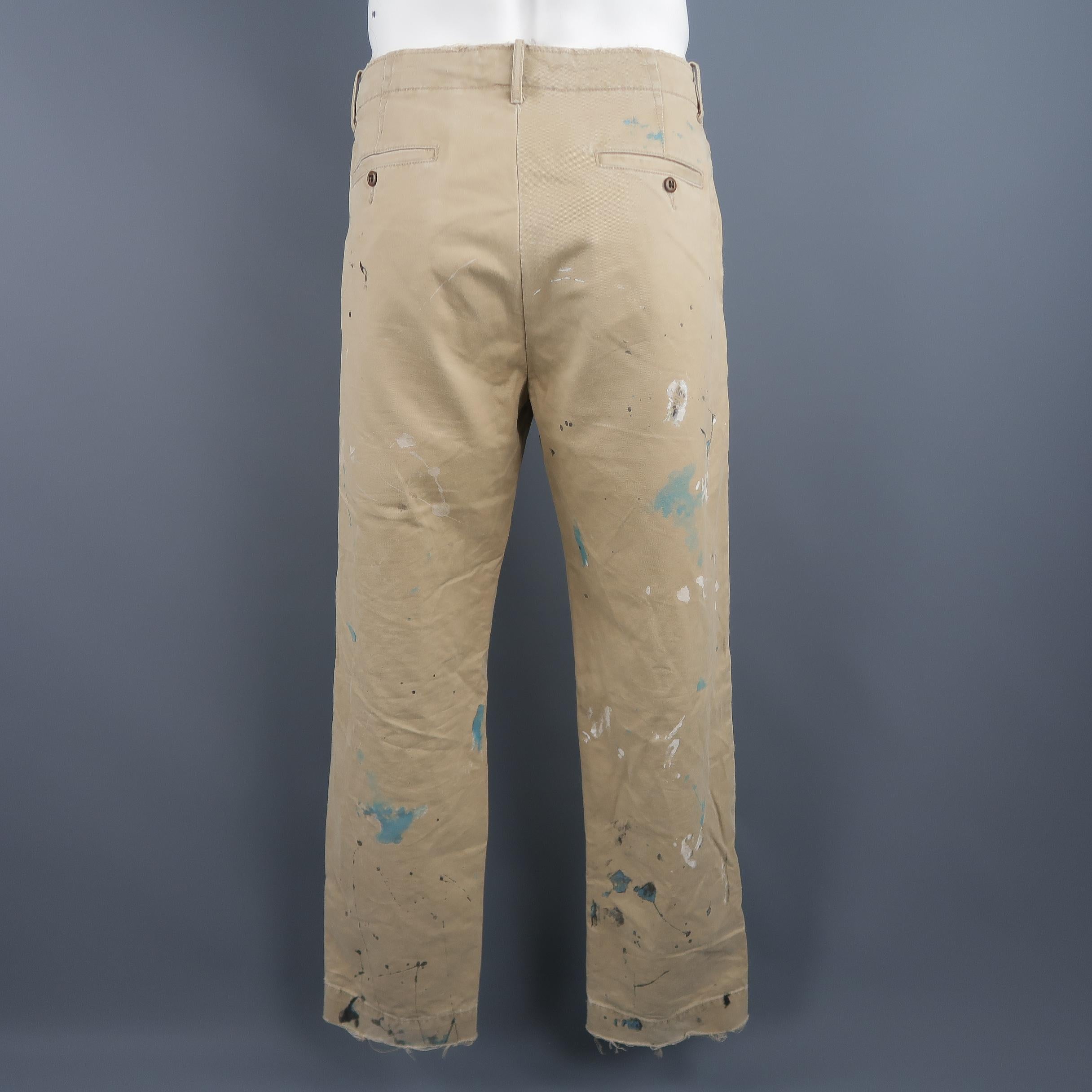 Men's Ralph Lauren Khaki Paint Splattered Cotton Casual Chino Pants