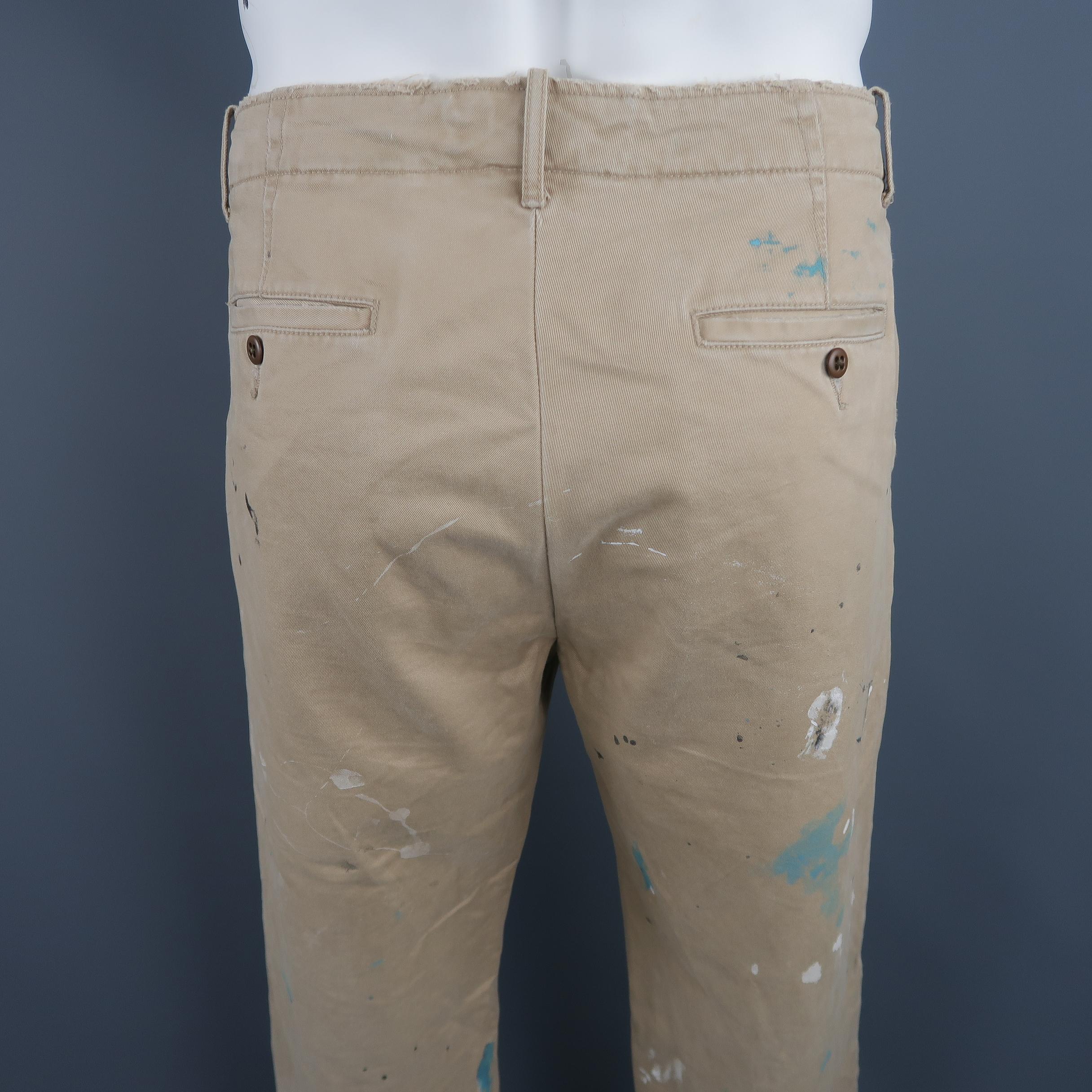 Ralph Lauren Khaki Paint Splattered Cotton Casual Chino Pants 1