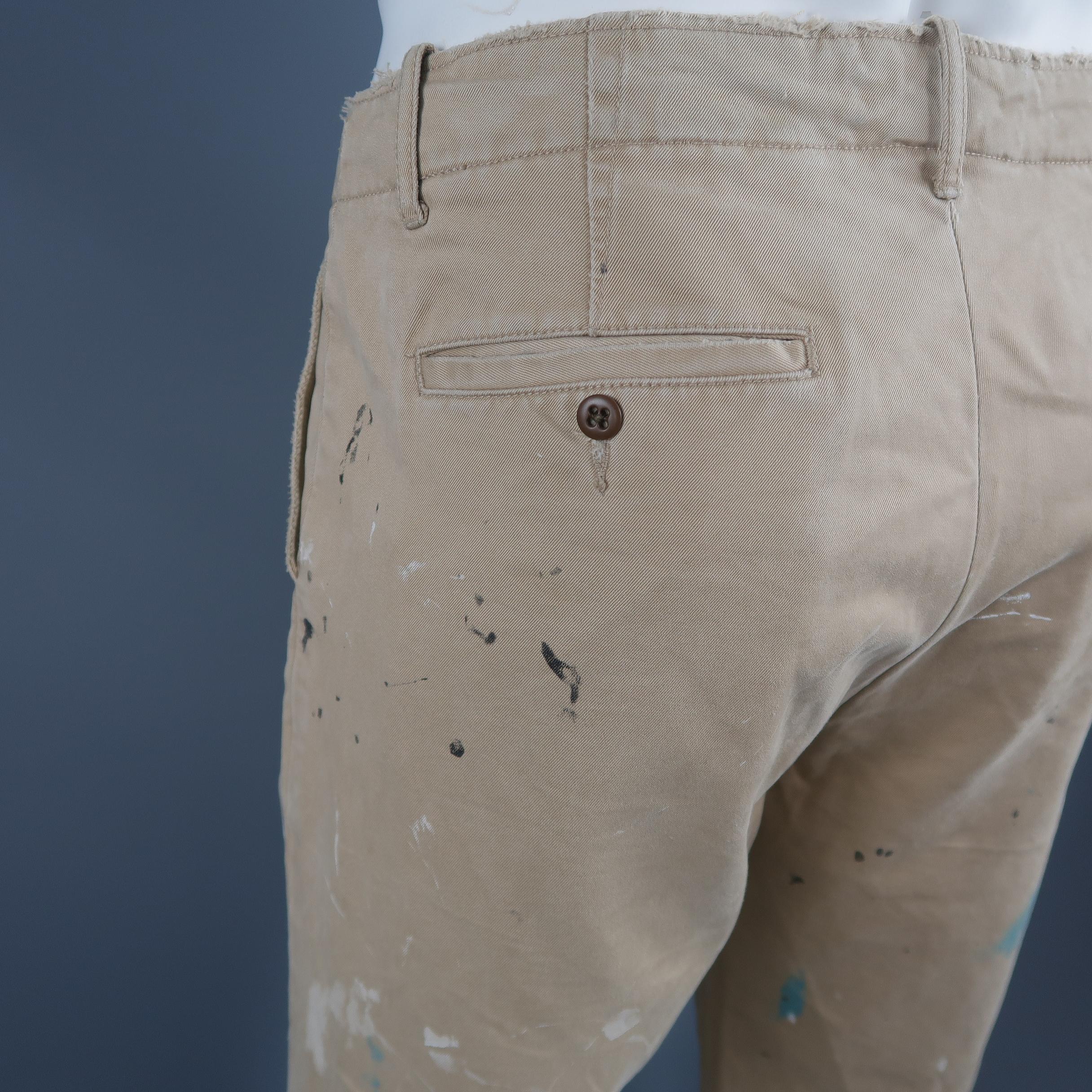 Ralph Lauren Khaki Paint Splattered Cotton Casual Chino Pants 2