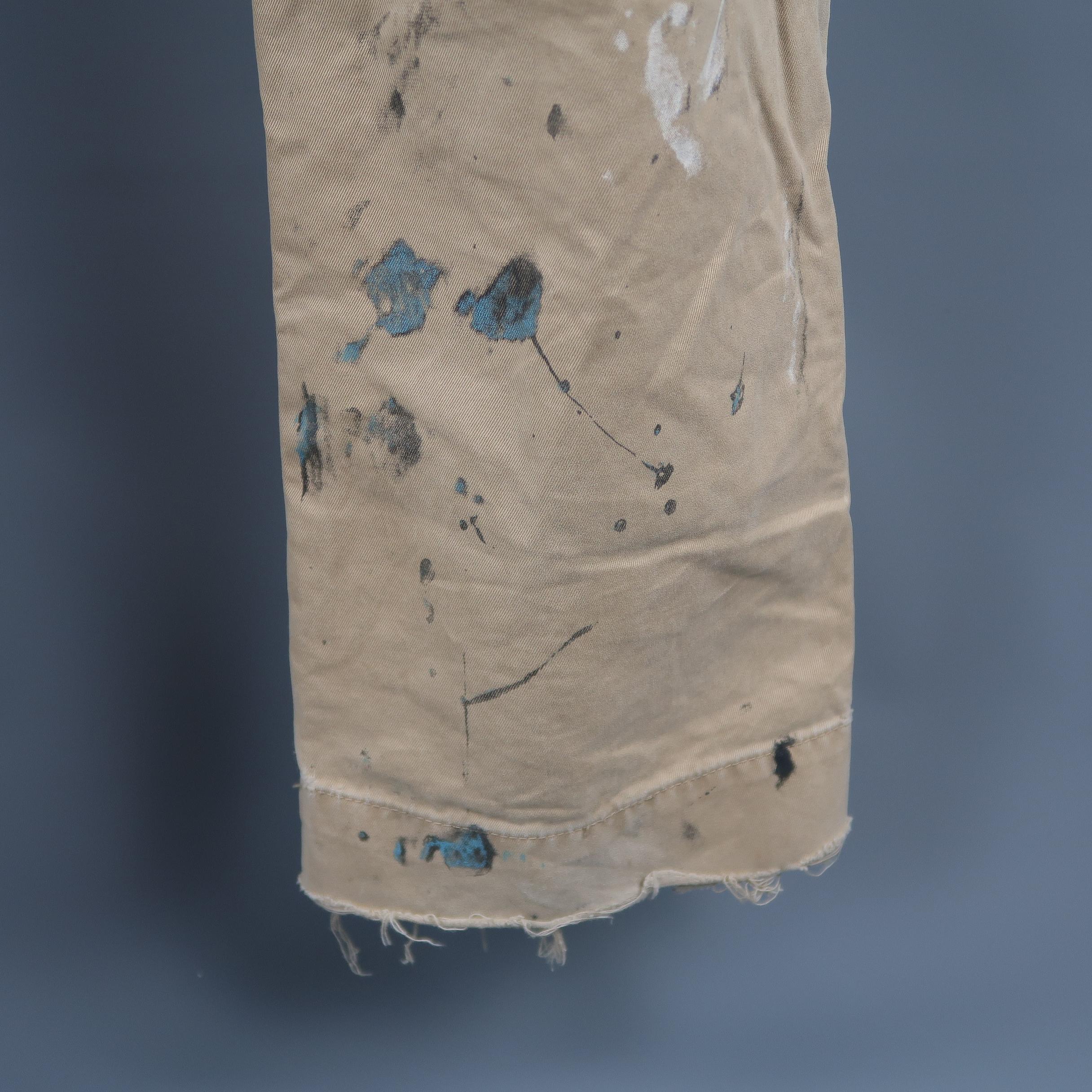 Ralph Lauren Khaki Paint Splattered Cotton Casual Chino Pants 4
