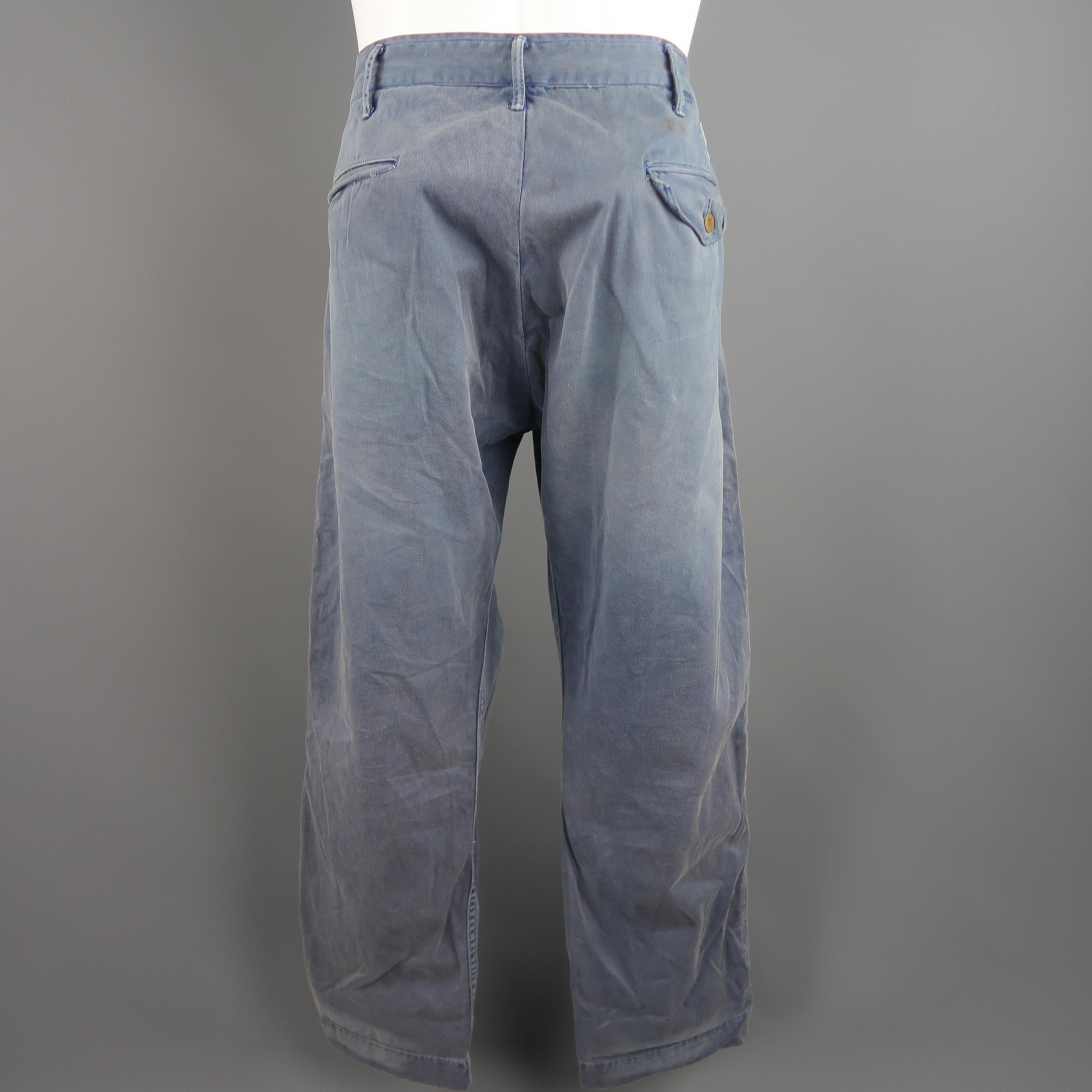 RRL by Ralph Lauren Blue Vintage Wash Cotton Casual Chino Pants In Good Condition In San Francisco, CA