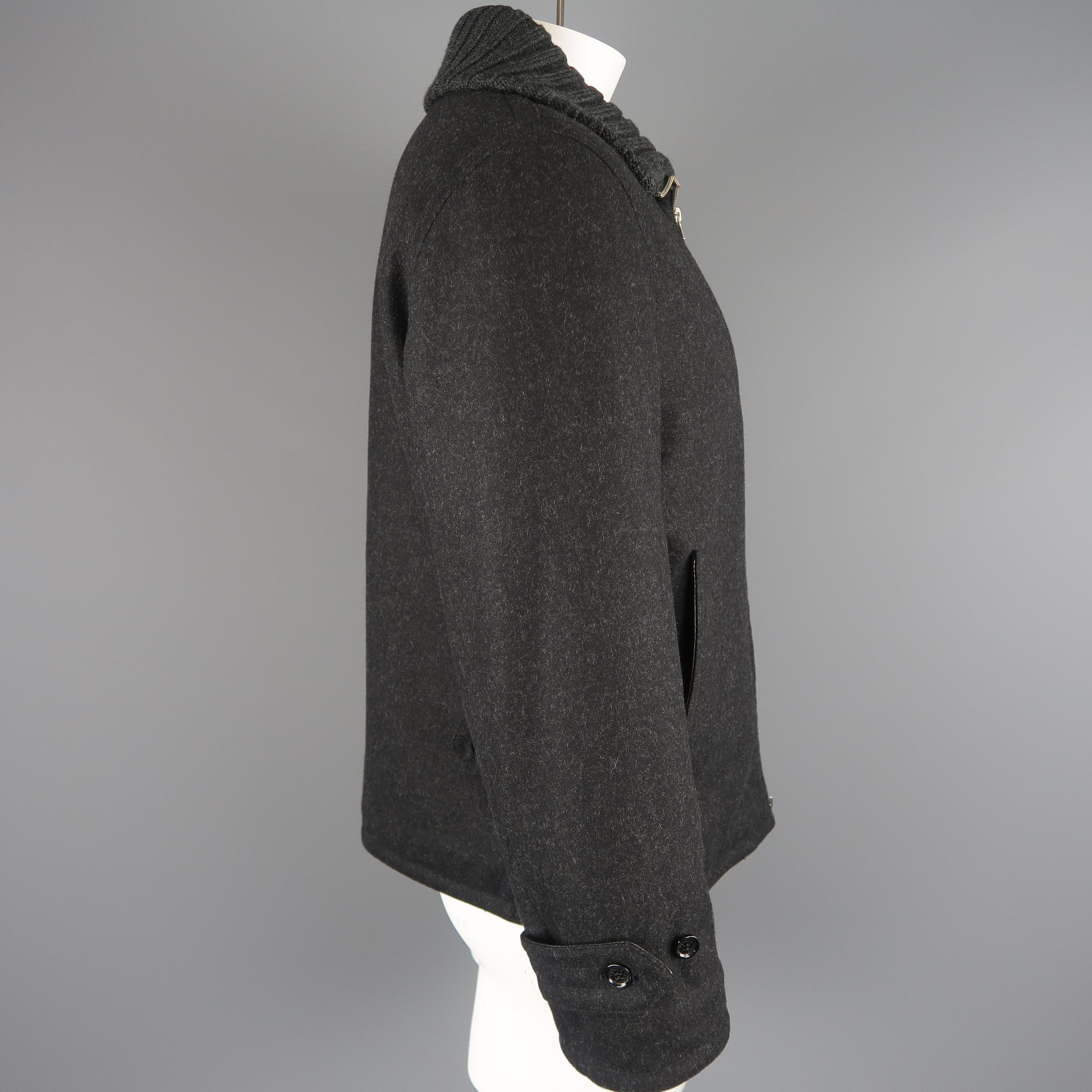 Dolce & Gabbana Charcoal Wool Blend Cable Knit Collar Jacket In Excellent Condition In San Francisco, CA