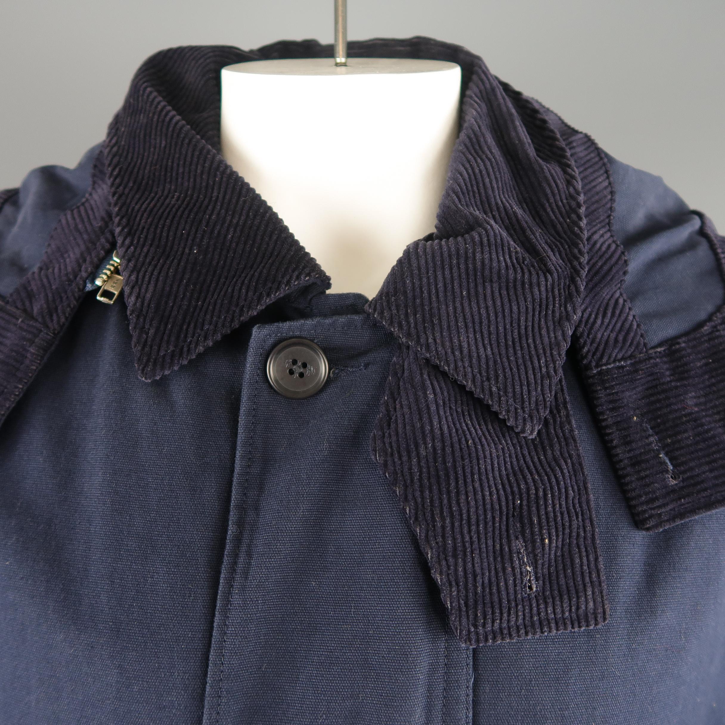 Engineered Garments Navy Canvas Corduroy Collar Coat 1