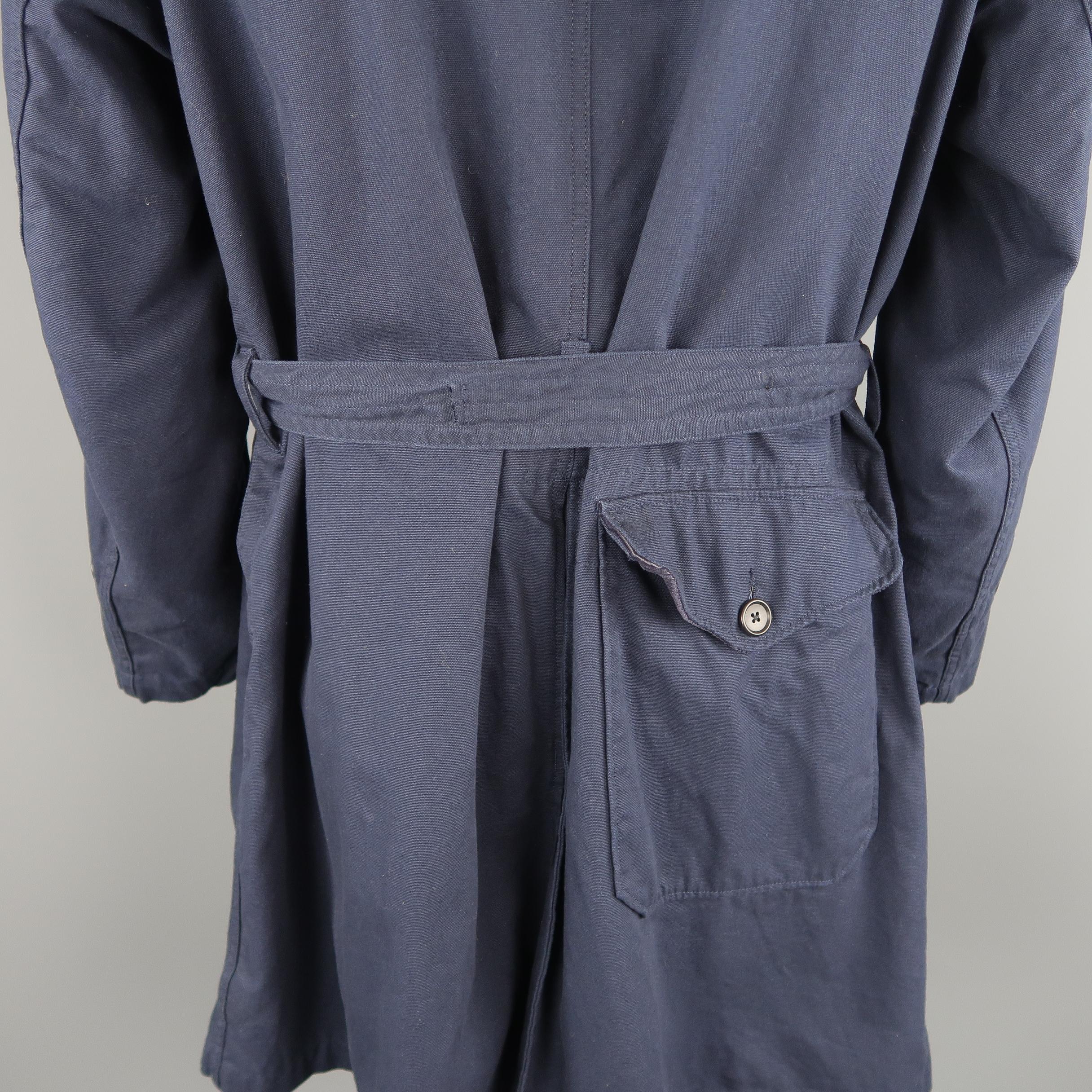 Engineered Garments Navy Canvas Corduroy Collar Coat 6