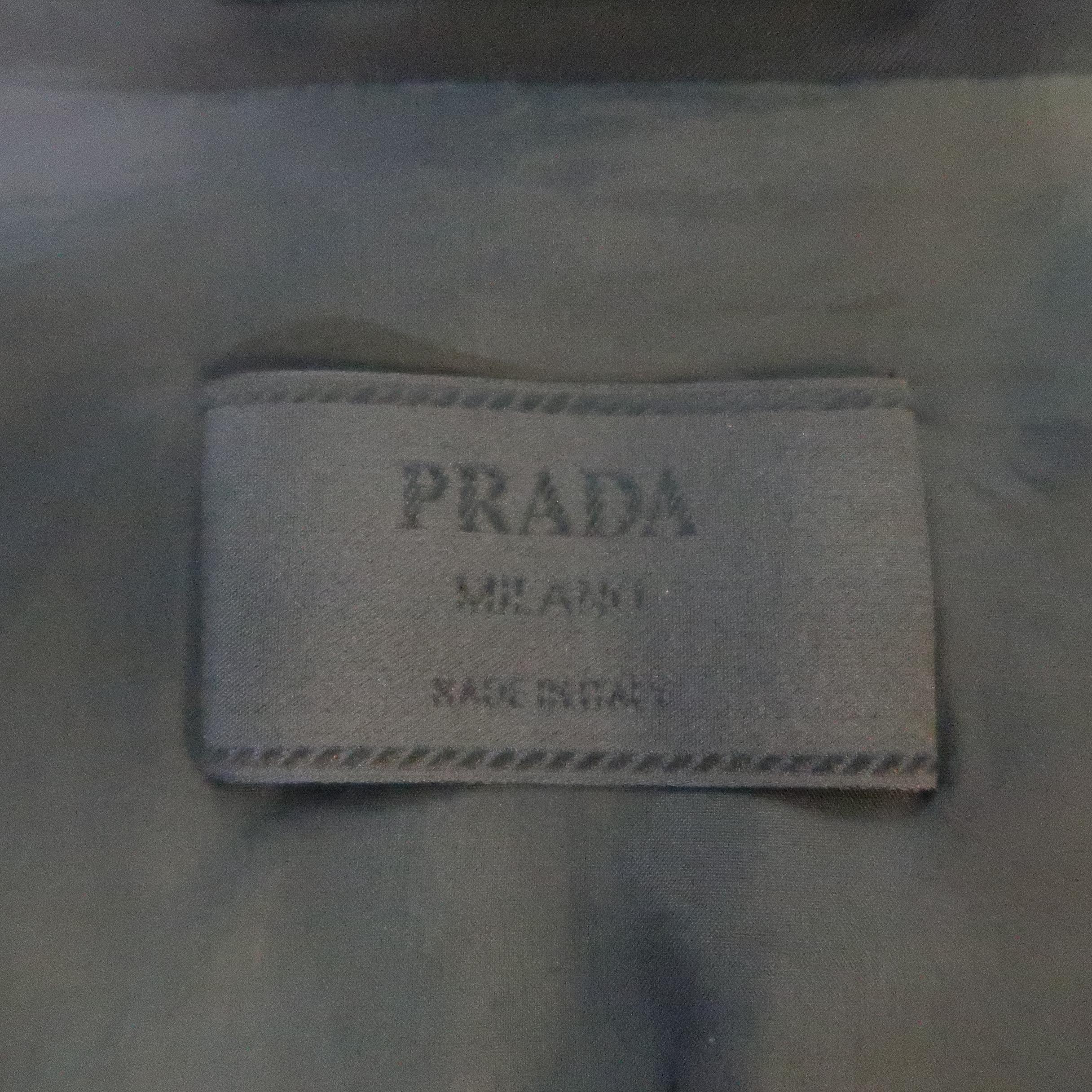Prada Black Solid Polyester Blend Twill Pointed Collar Coat 8