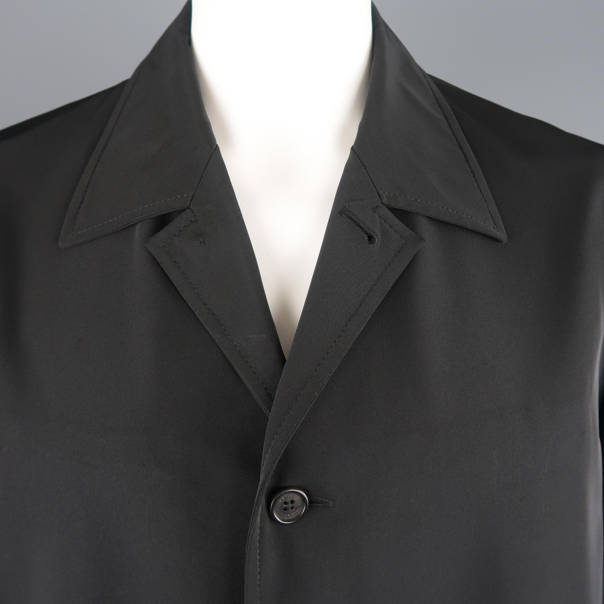 Prada Black Solid Polyester Blend Twill Pointed Collar Coat In Fair Condition In San Francisco, CA