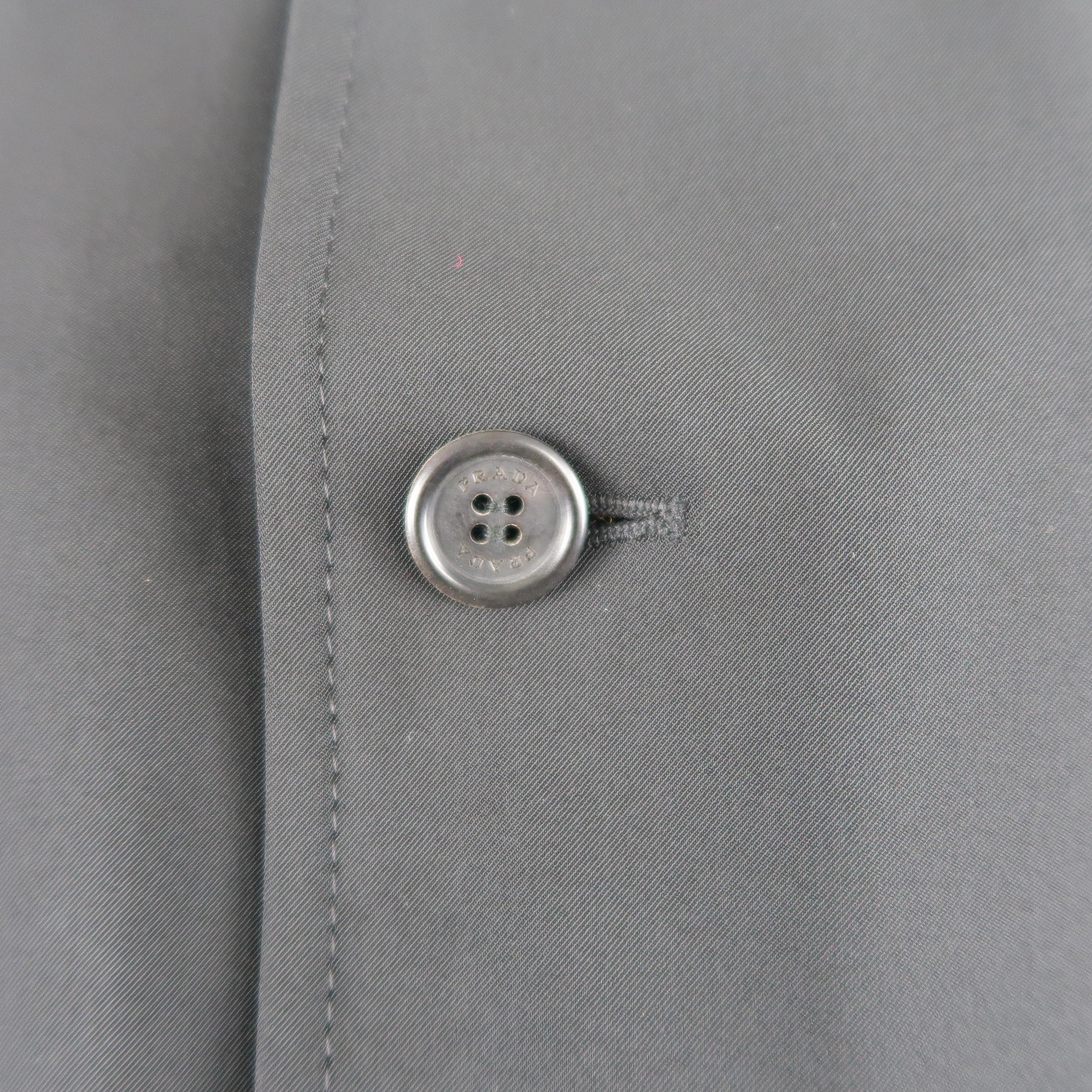 Men's Prada Black Solid Polyester Blend Twill Pointed Collar Coat