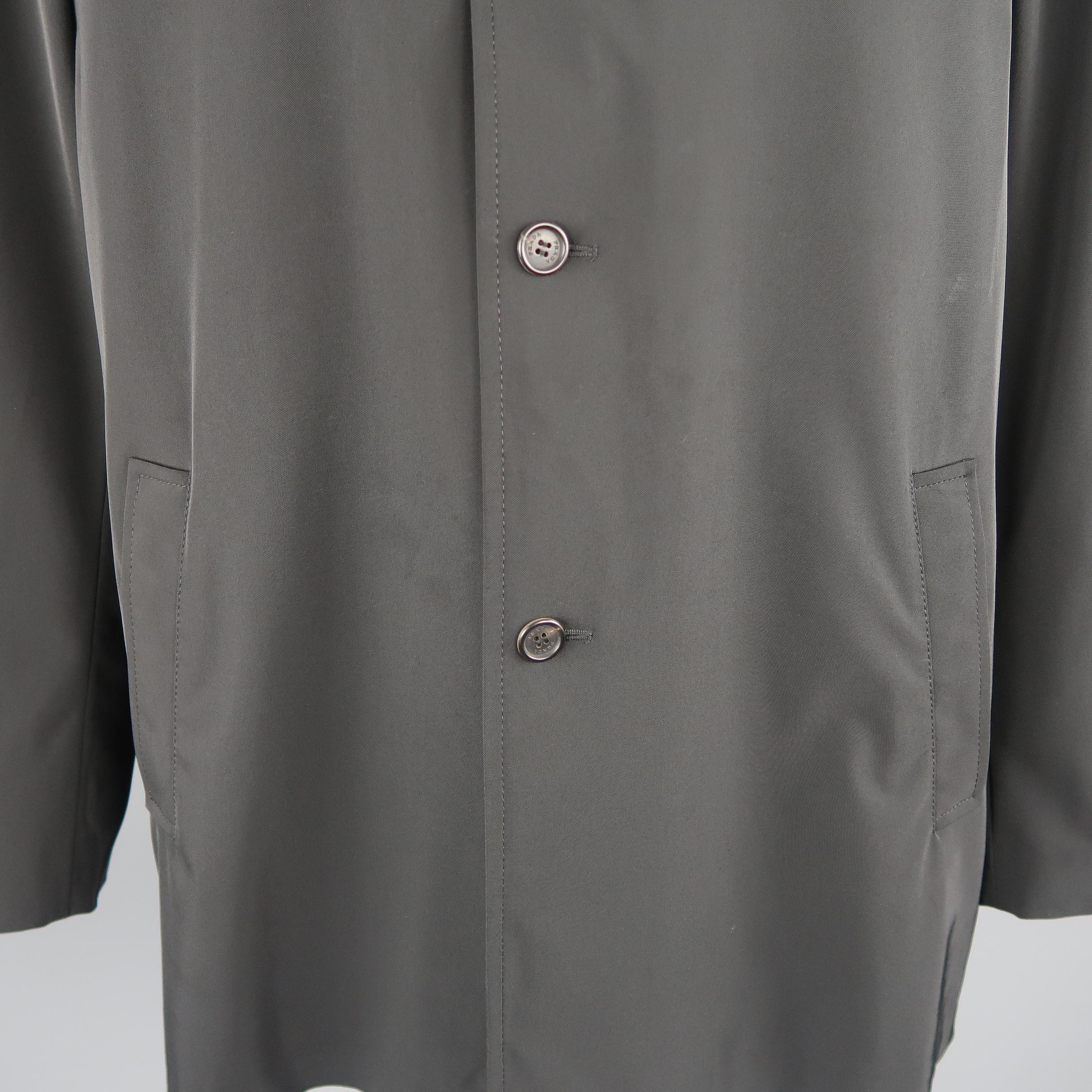 Prada Black Solid Polyester Blend Twill Pointed Collar Coat 1