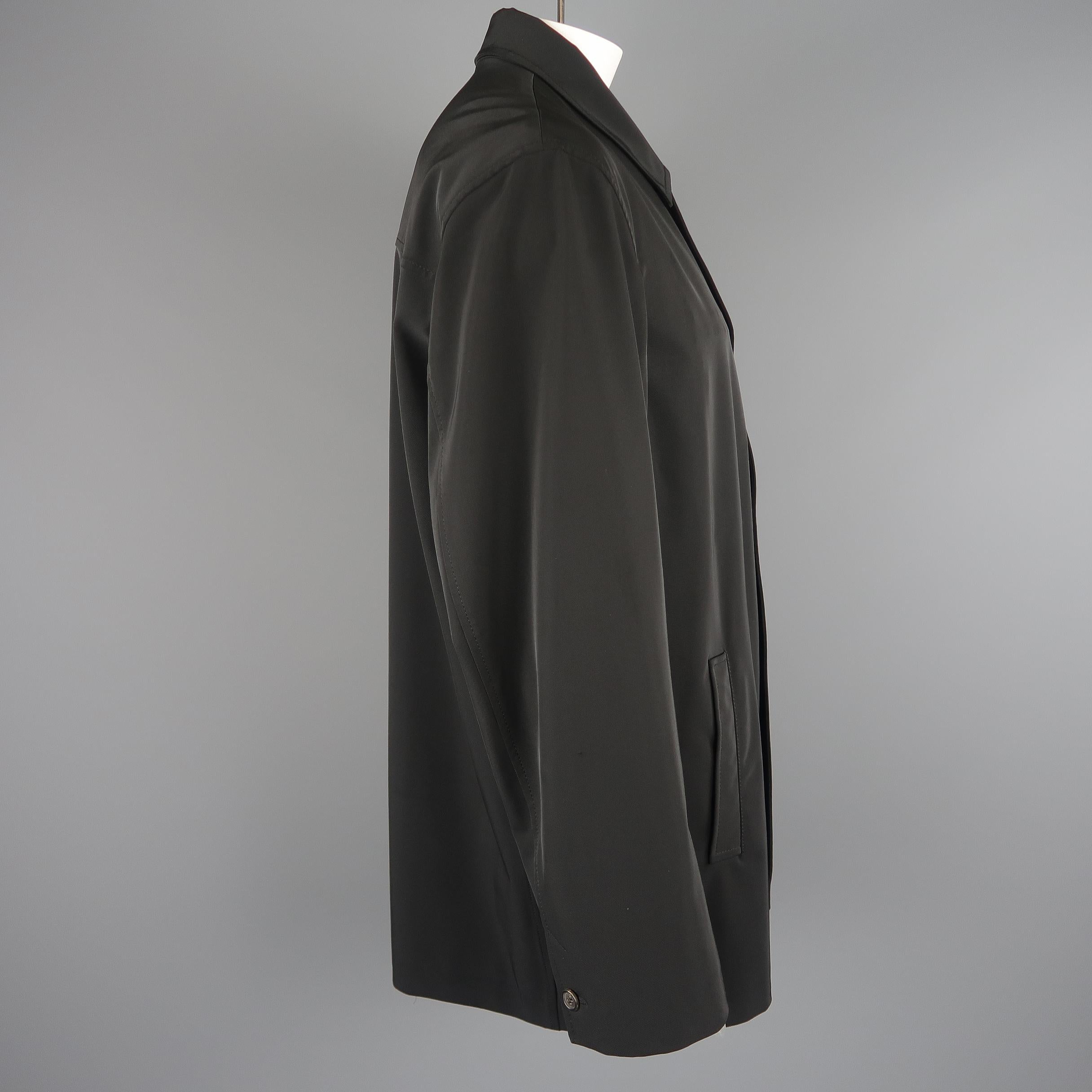 Prada Black Solid Polyester Blend Twill Pointed Collar Coat 4
