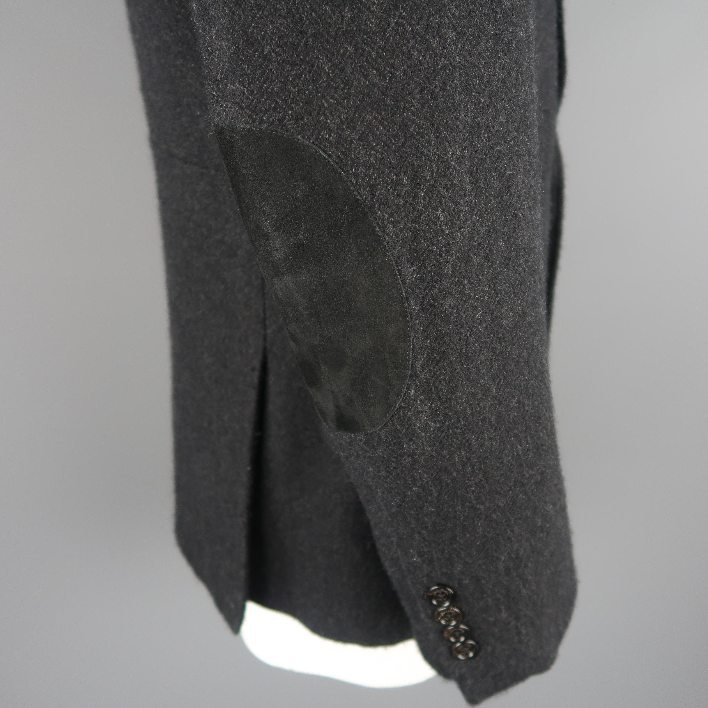 Ralph Lauren Black Herringbone Cashmere Notch Lapel Hooded Sport Coat Jacket 1