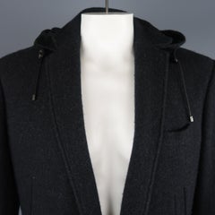 Ralph Lauren Black Herringbone Cashmere Notch Lapel Hooded Sport Coat Jacket