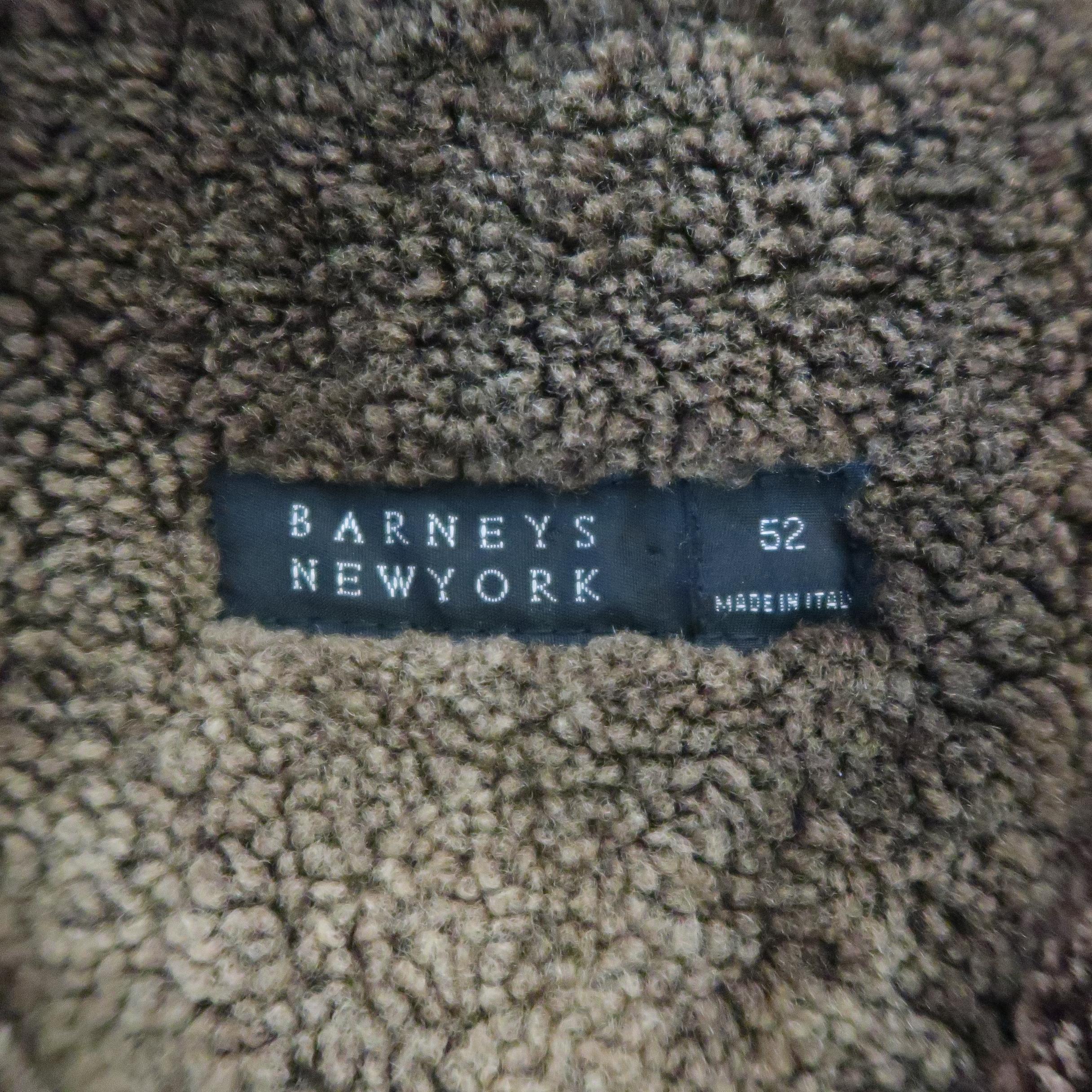 Barney's New York Black Wool Brown Faux Shearling Lined Coat Jacket 1