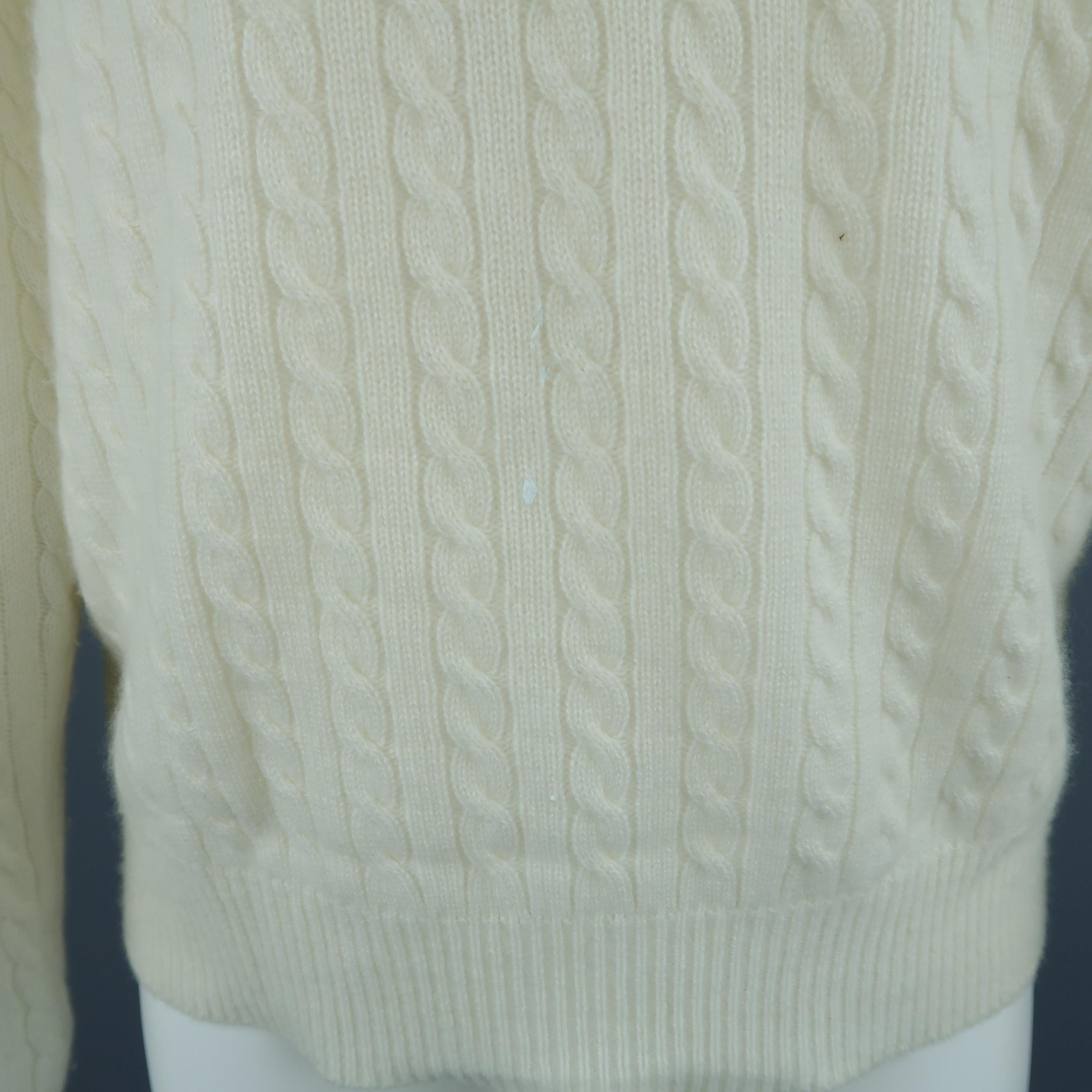 Gray Ralph Lauren Off White Cable Knit Cashmere Sweater