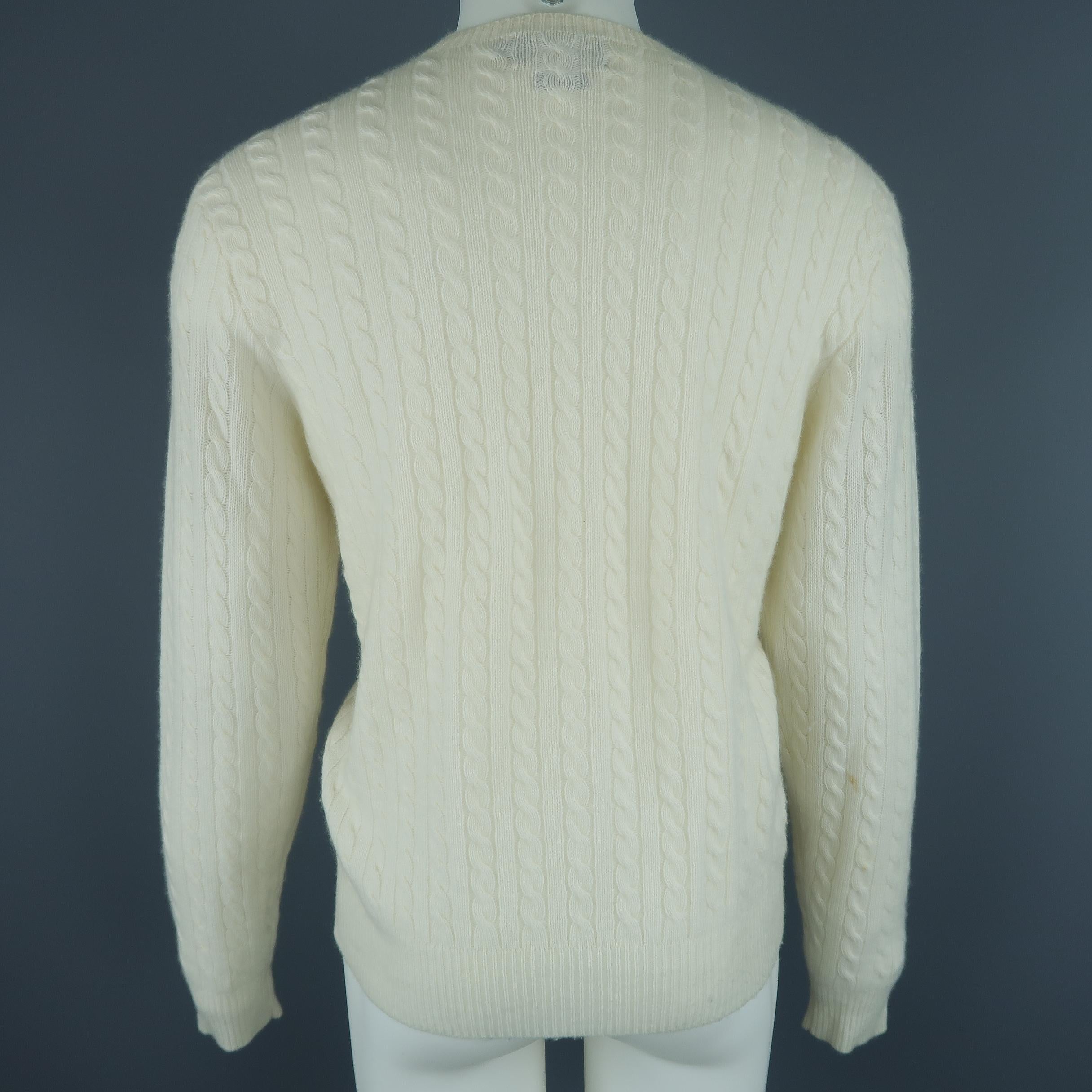 Ralph Lauren Off White Cable Knit Cashmere Sweater In Fair Condition In San Francisco, CA