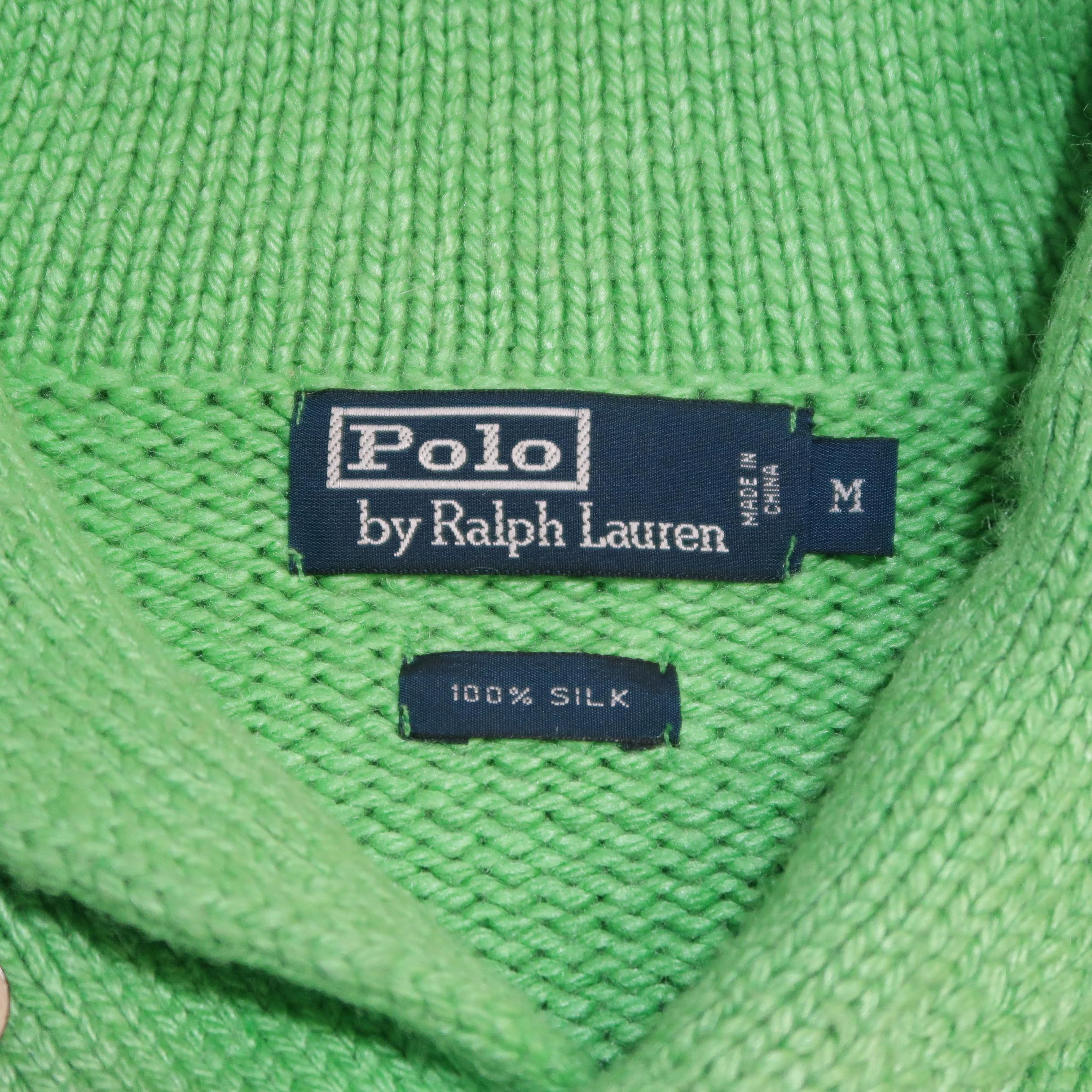 Ralph Lauren Green Knitted Silk Shawl Collar Sweater 2