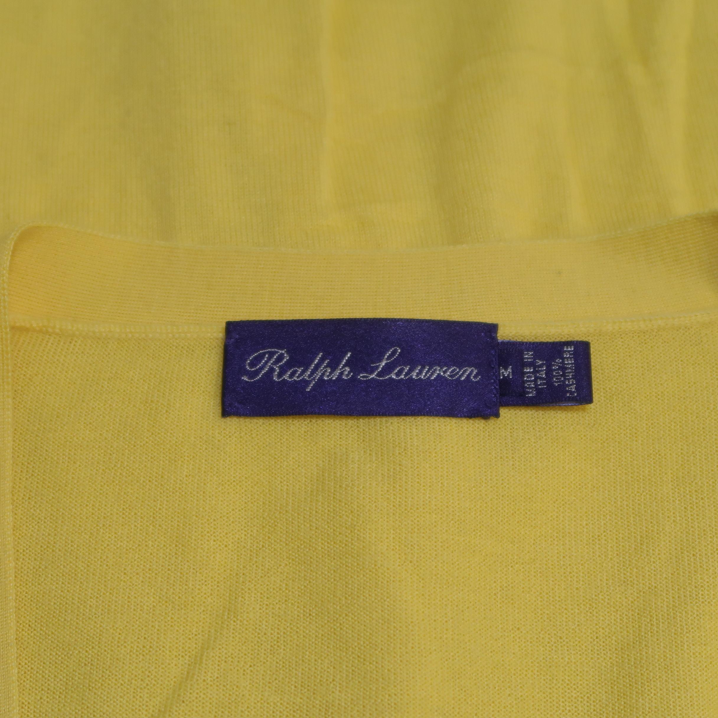 Ralph Lauren Medium Yellow Solid Cashmere V-neck button Cardigan 2