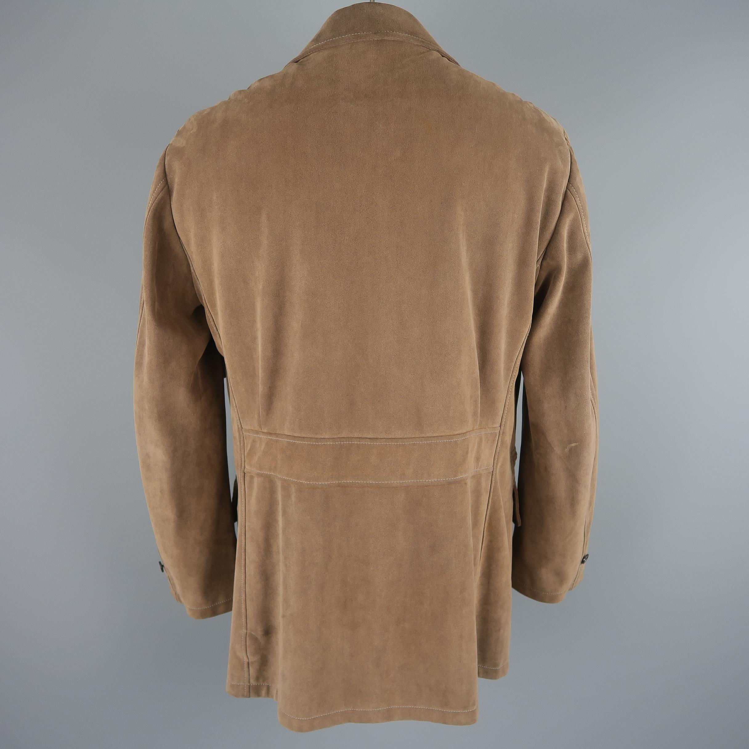 Men's Armani Collezioni US 46 / IT 56 Taupe Microsuede Pointed Lapel Coat Jacket 2