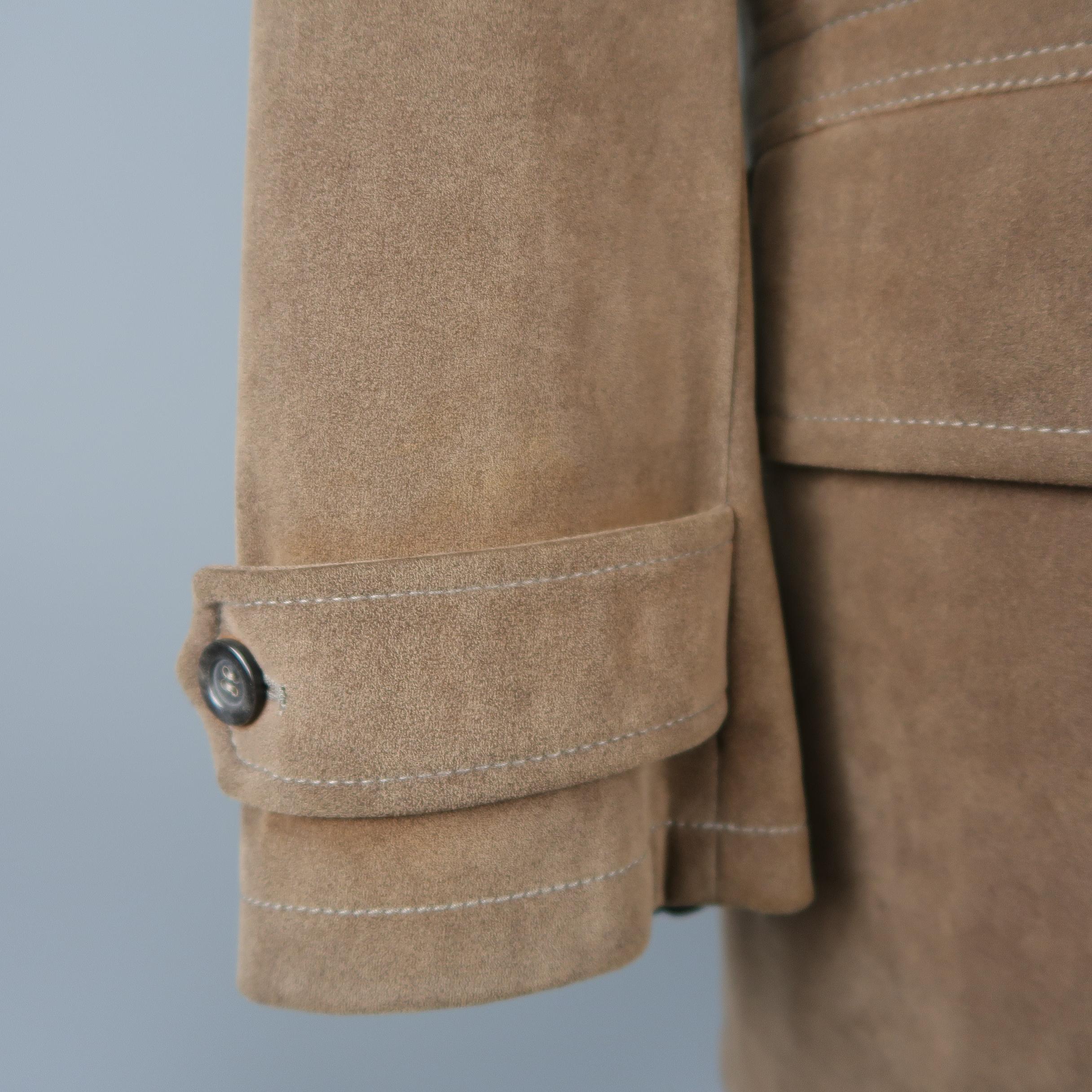 Men's Armani Collezioni US 46 / IT 56 Taupe Microsuede Pointed Lapel Coat Jacket 5