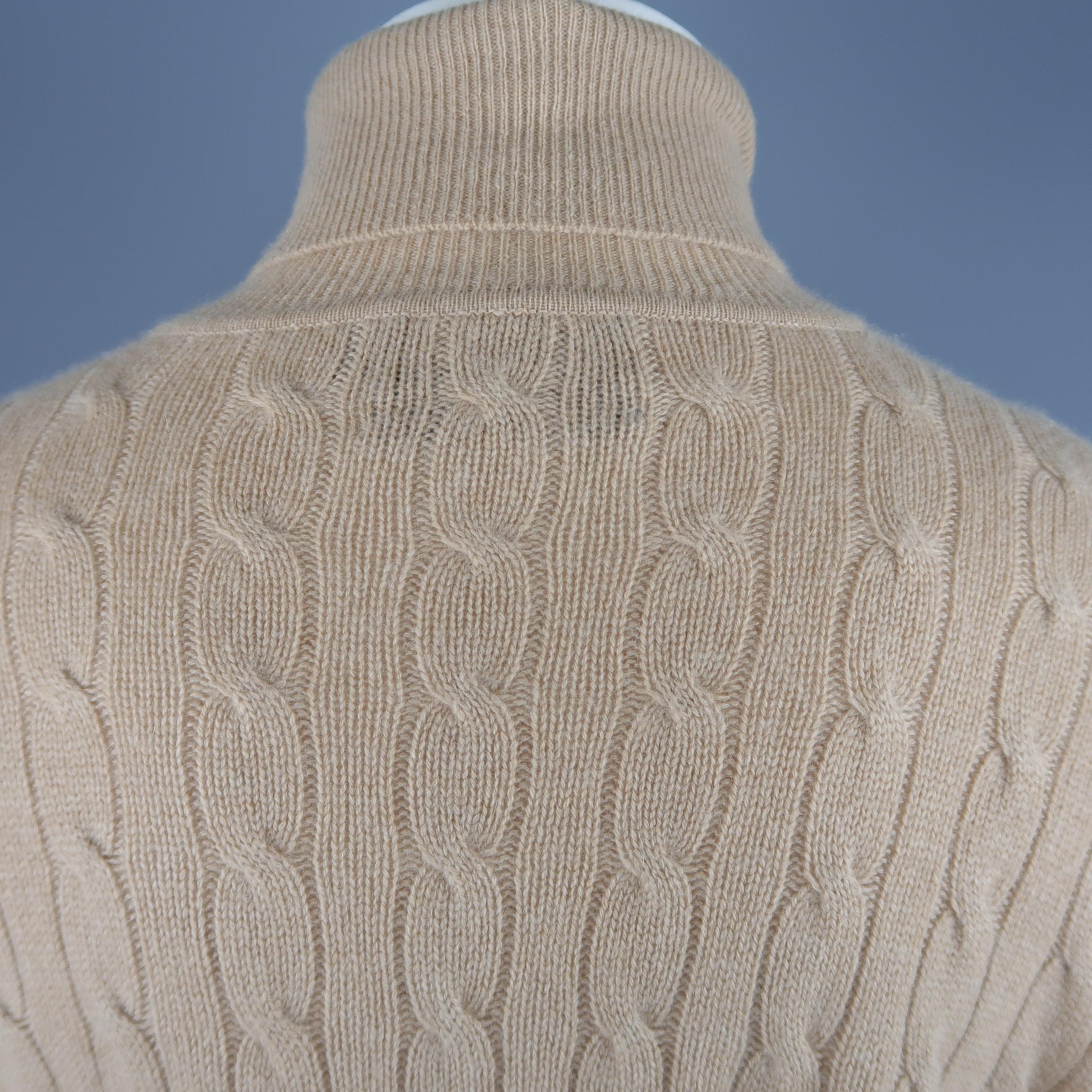  Ralph Lauren Camel Cable Turtleneck Cashmere Sweater In Good Condition In San Francisco, CA