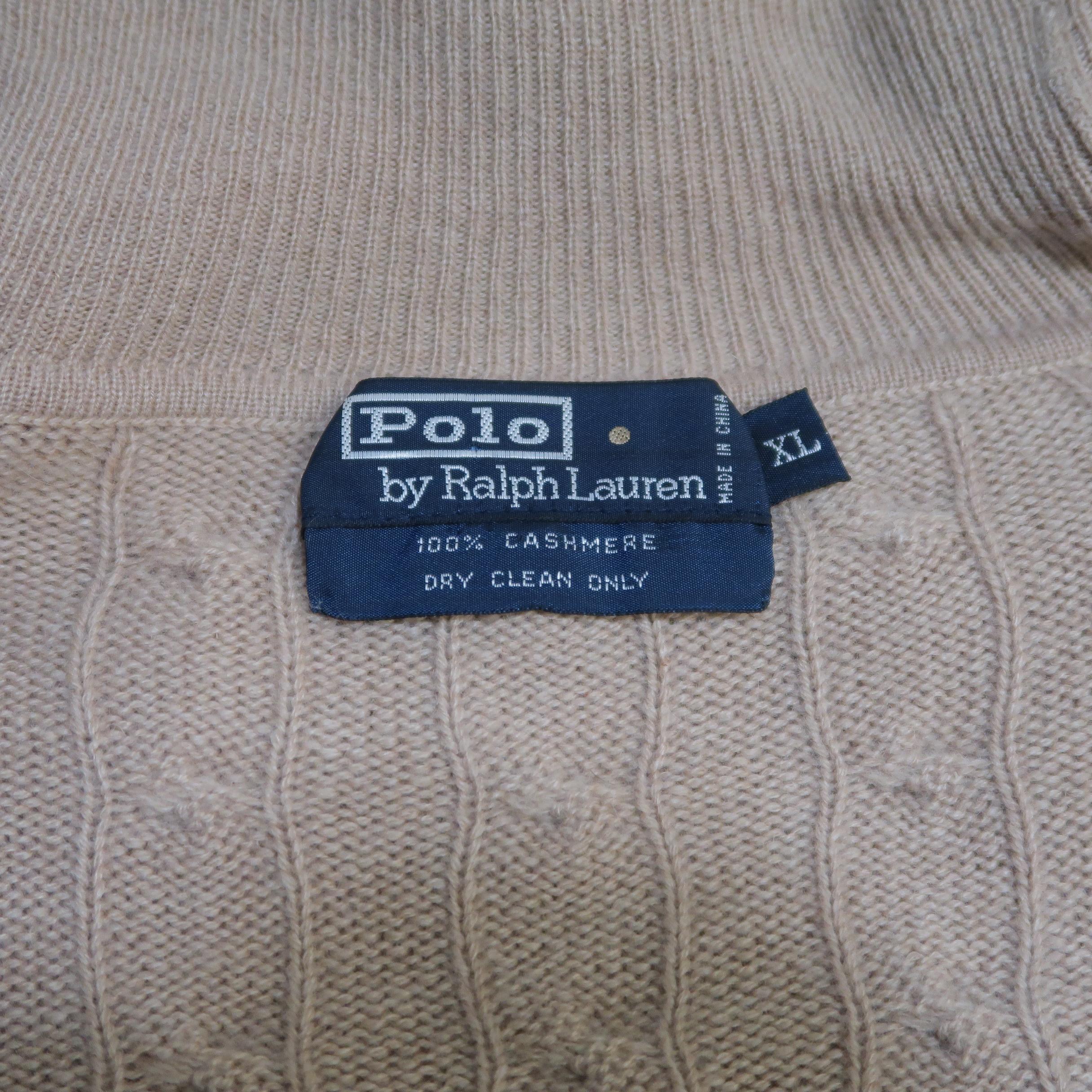 Men's  Ralph Lauren Camel Cable Turtleneck Cashmere Sweater
