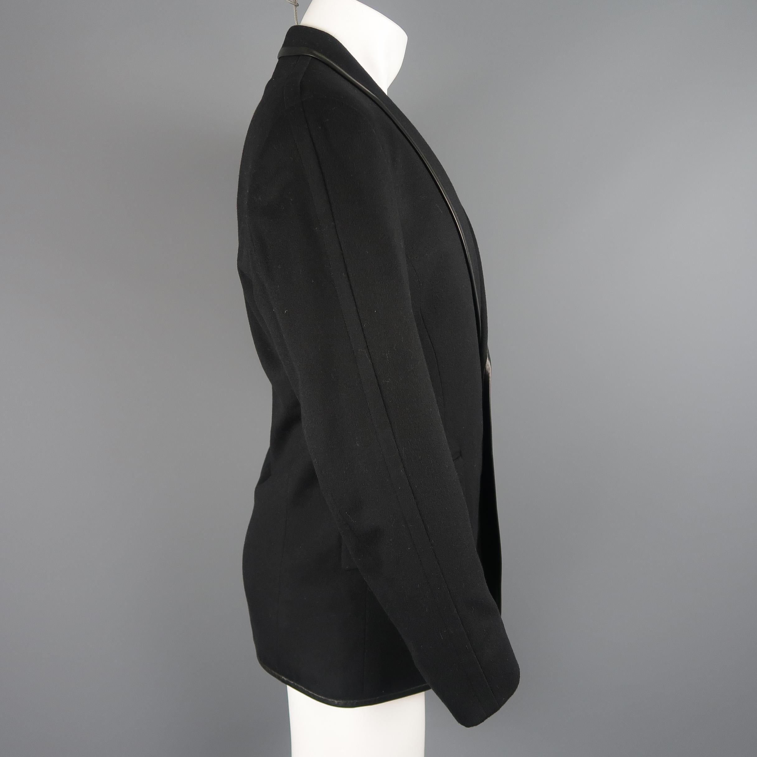 Thierry Mugler Black Wool / Cashmere Leather Trimmed Shawl Collar Sport Coat 1