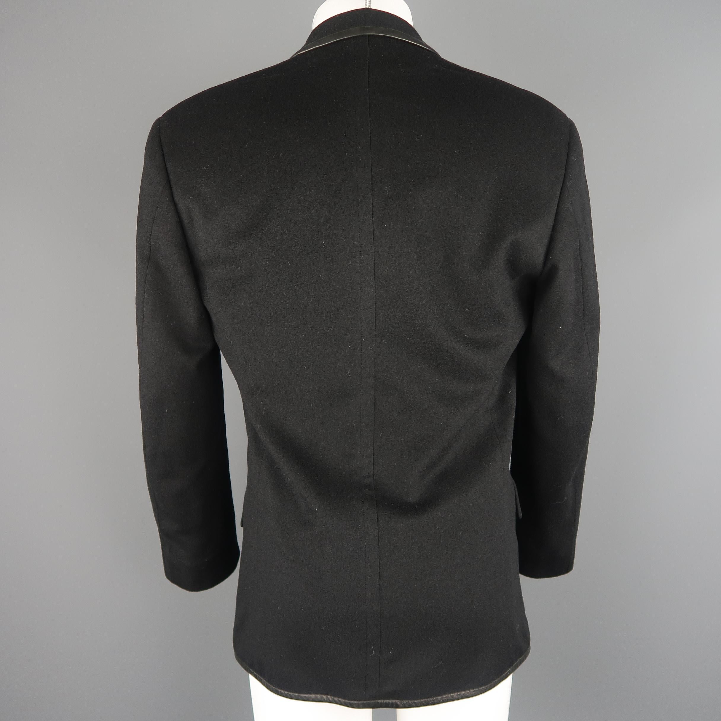 Thierry Mugler Black Wool / Cashmere Leather Trimmed Shawl Collar Sport Coat 2