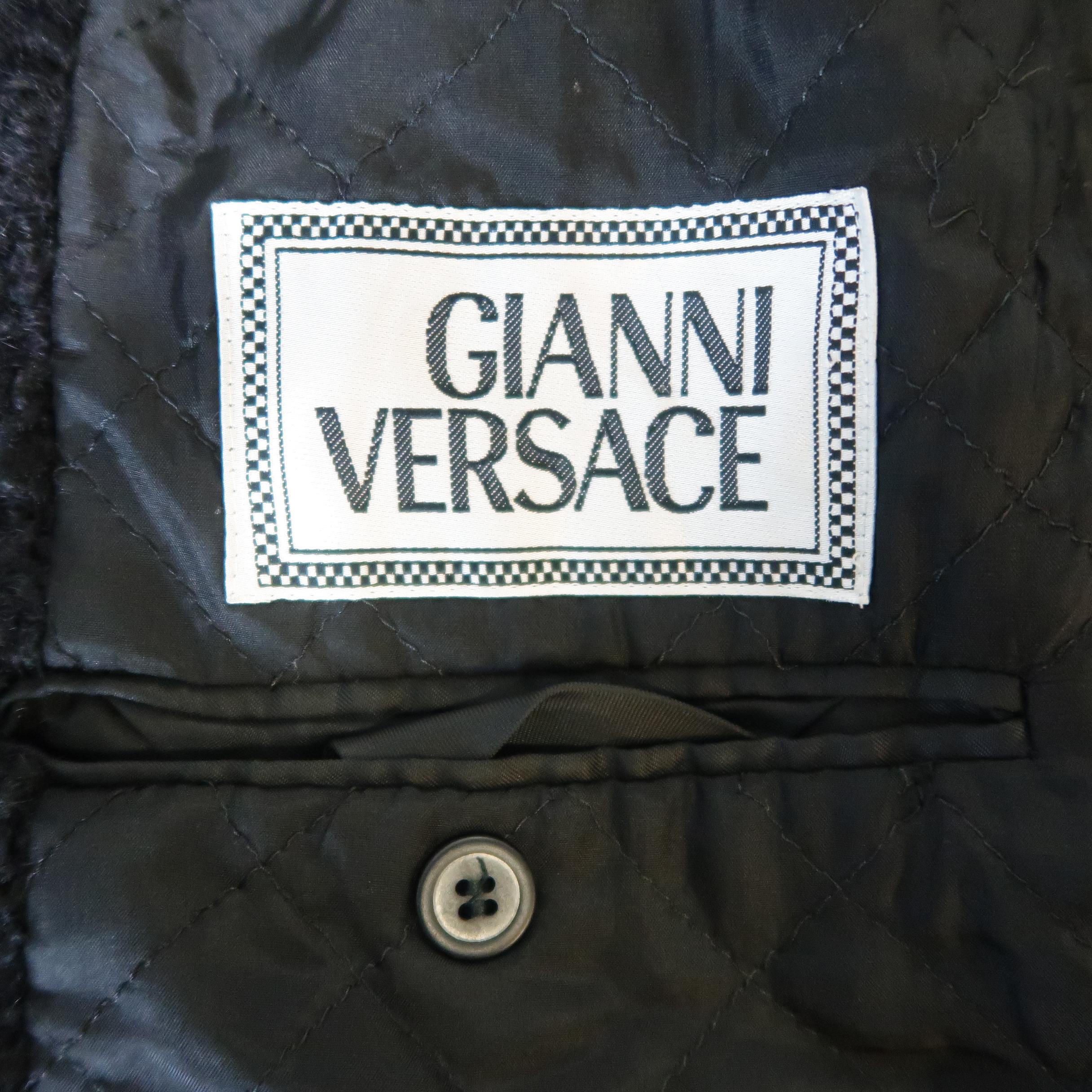 Gianni Versace Black Textured Wool / Mohair Single Button Overcoat 5