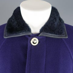 Gianni Versace Purple Wool Fur Collar Medusa Button Coat