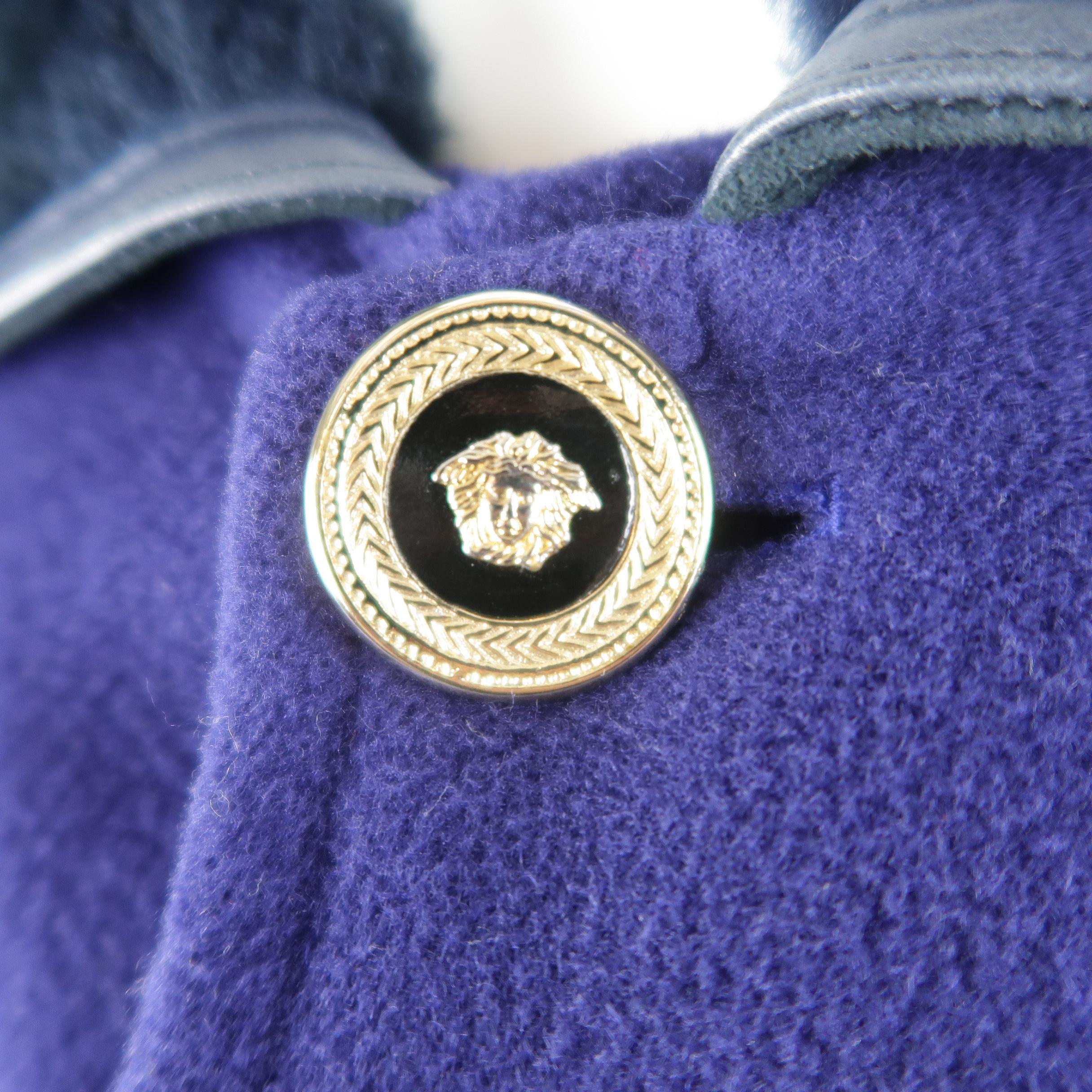 Gianni Versace Purple Wool Fur Collar Medusa Button Coat In Good Condition In San Francisco, CA