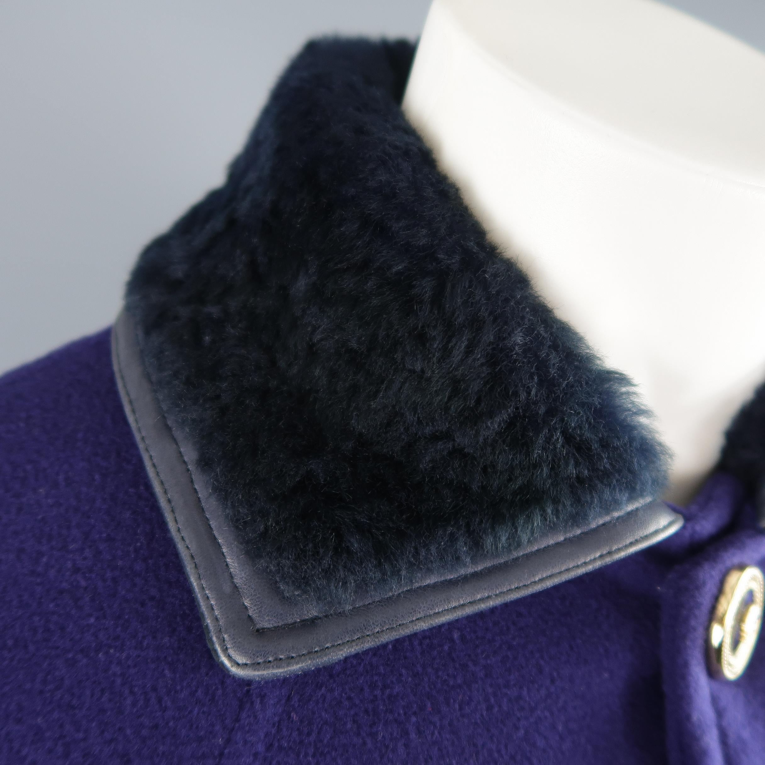 Men's Gianni Versace Purple Wool Fur Collar Medusa Button Coat
