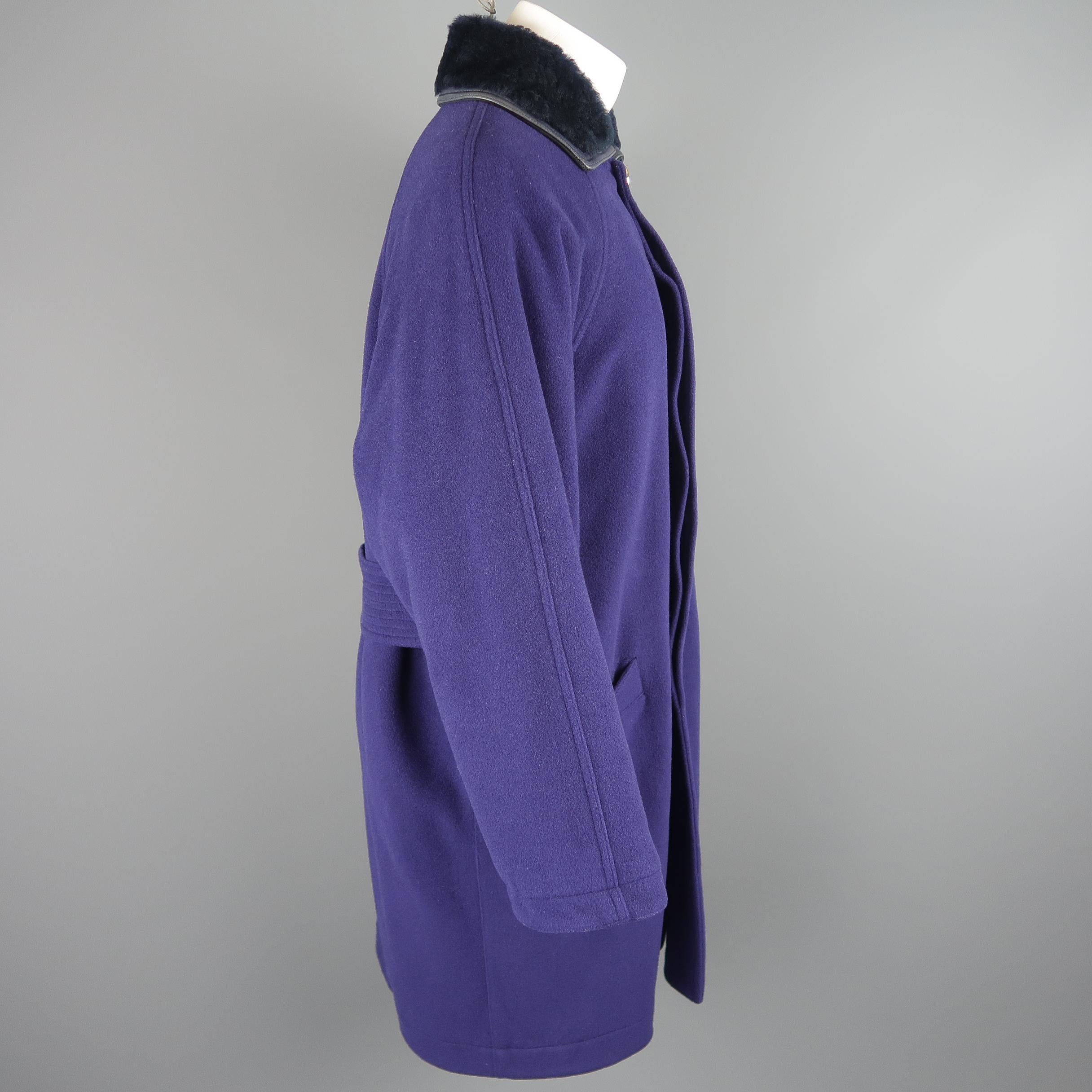 Gianni Versace Purple Wool Fur Collar Medusa Button Coat 3