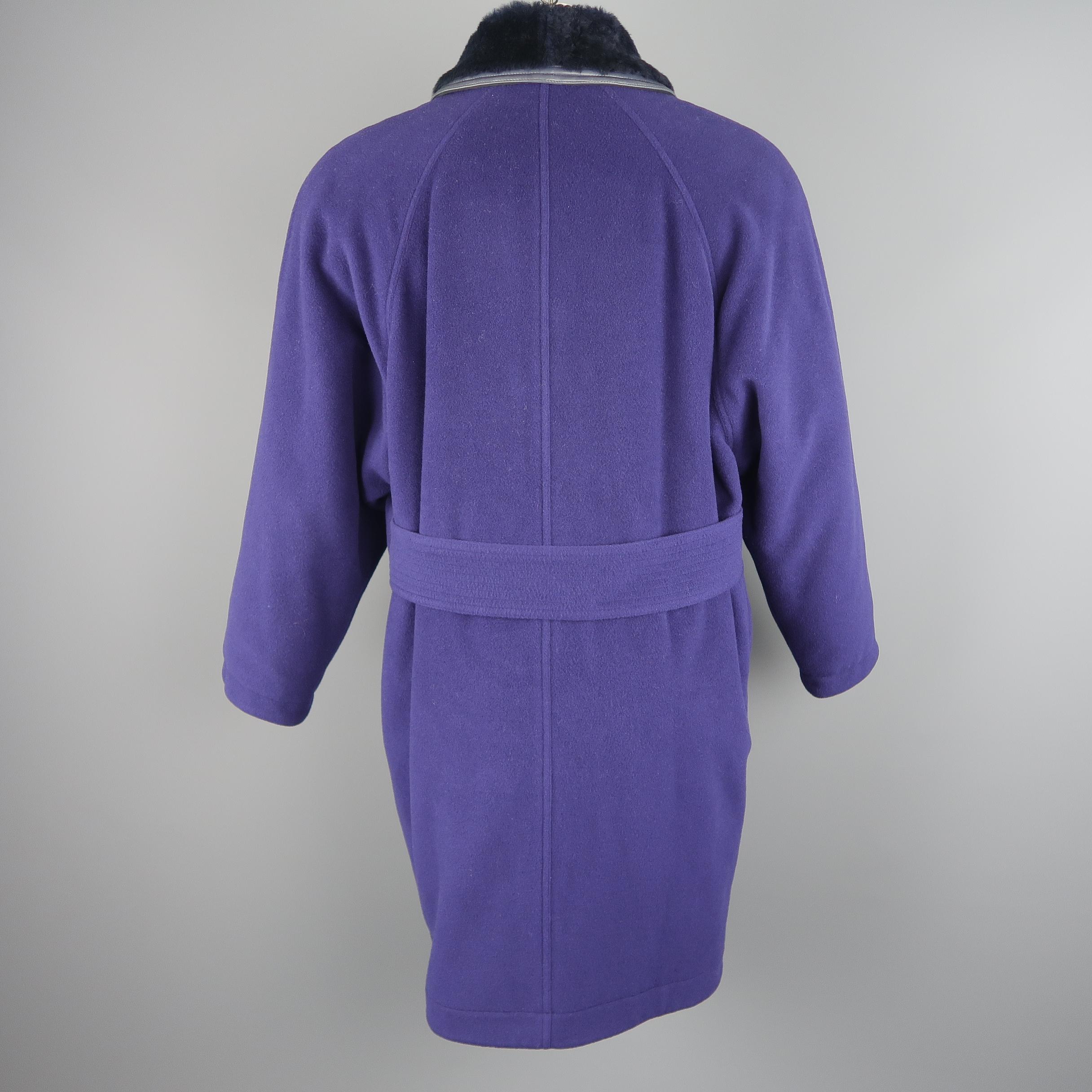 Gianni Versace Purple Wool Fur Collar Medusa Button Coat 4