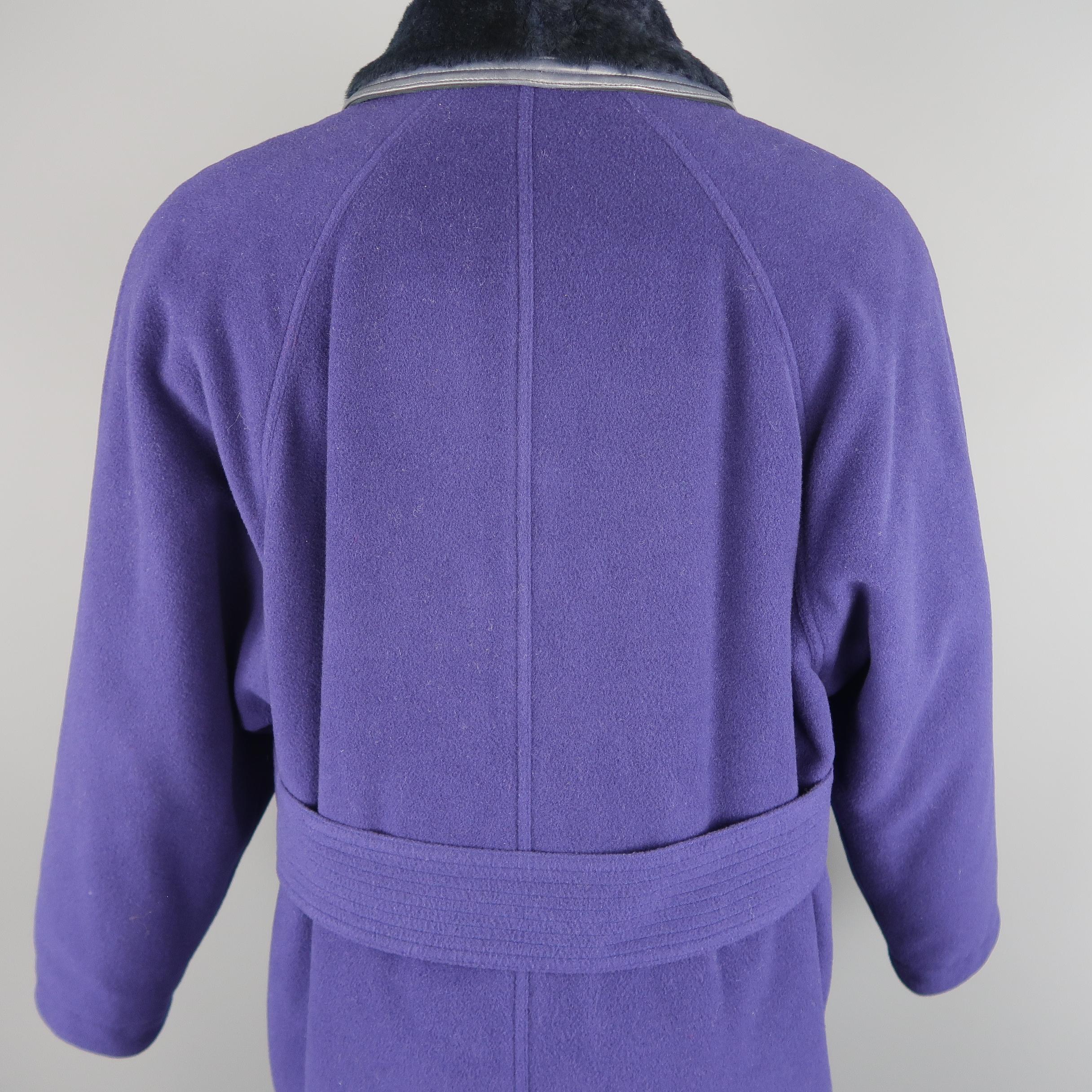 Gianni Versace Purple Wool Fur Collar Medusa Button Coat 5